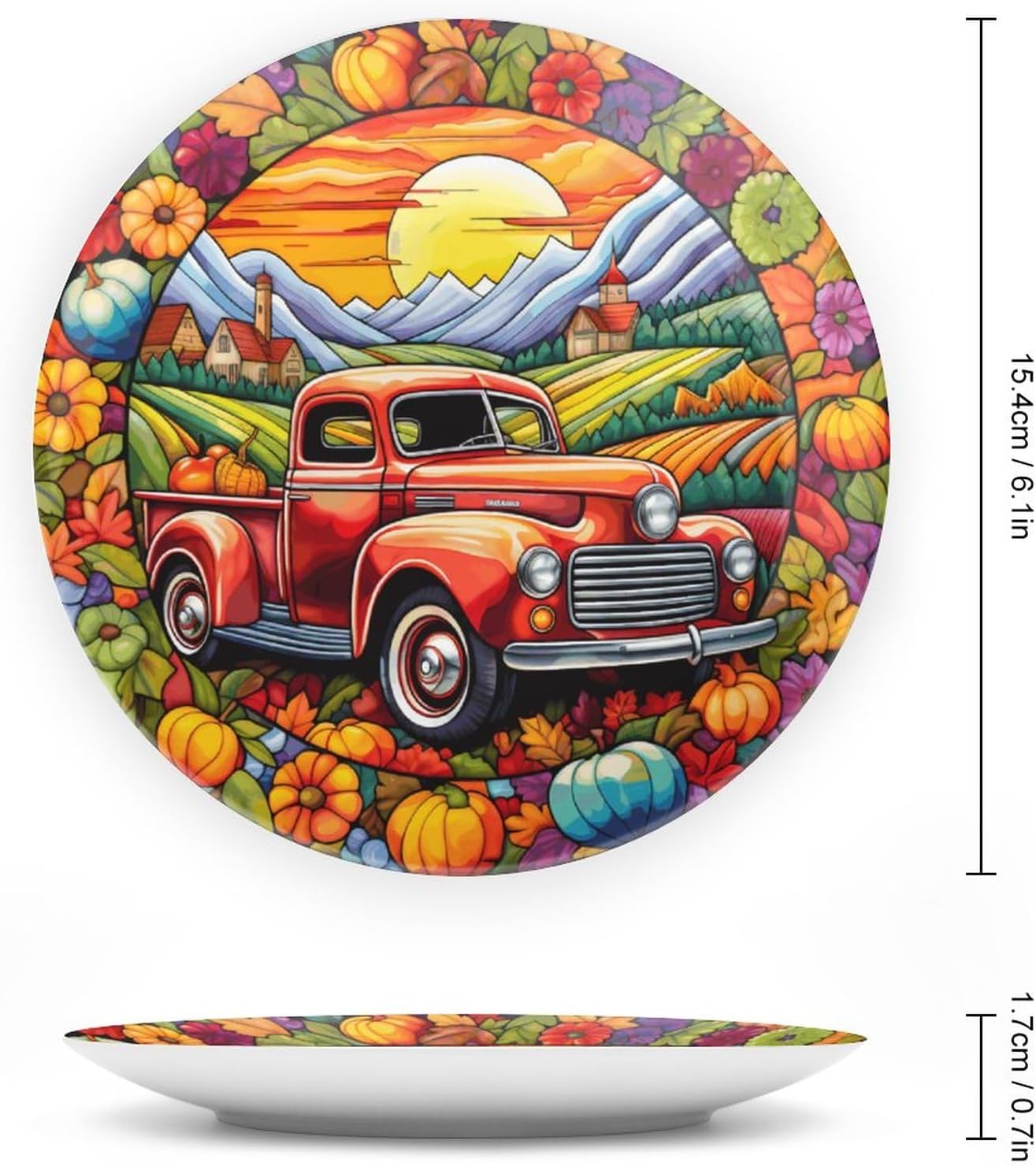 Gokays Platos decorativos, diseño retro de otoño con corona de camión y calabaza, vitral, placa de exhibición para el hogar, oficina, cocina,