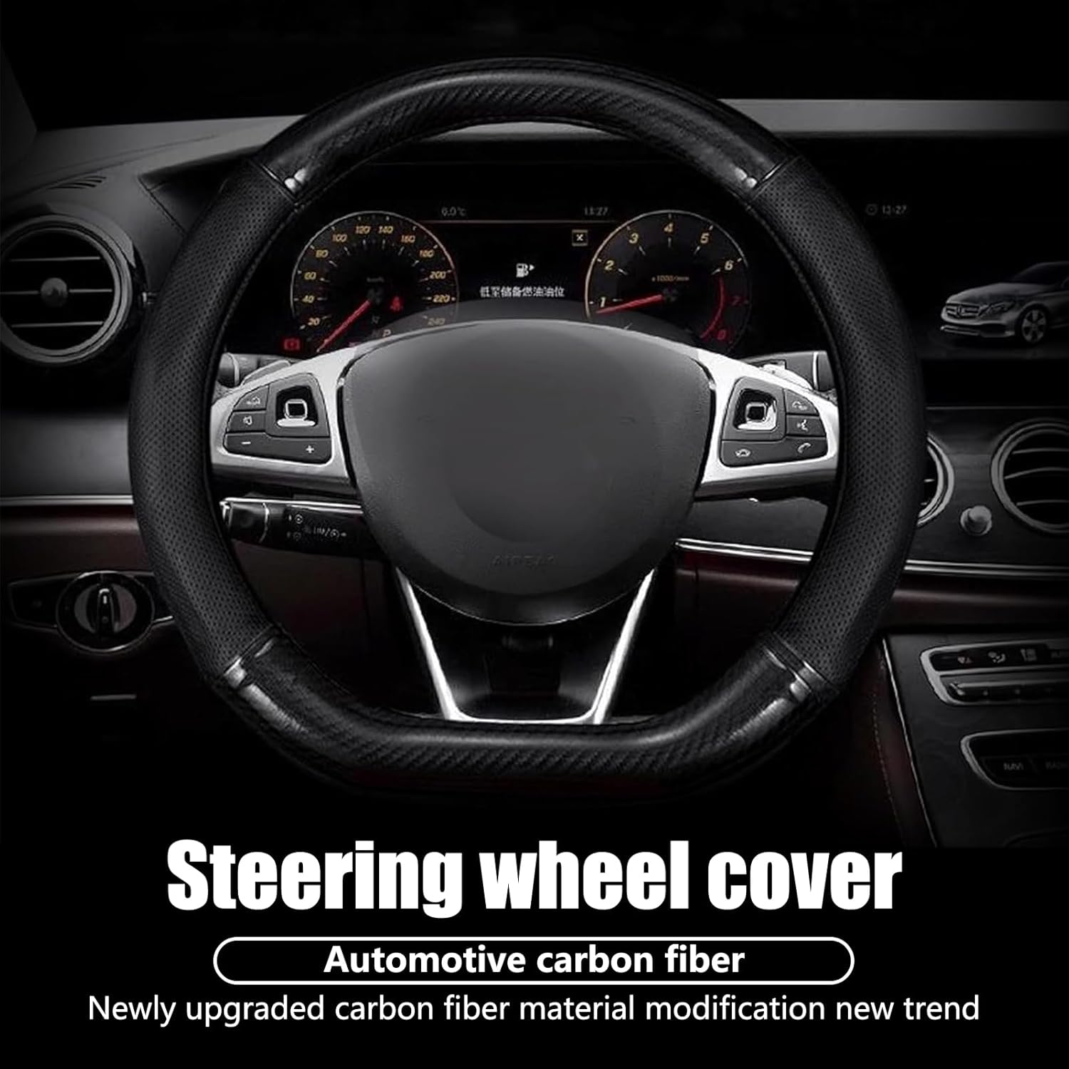 Pack-1 Car Carbon Fiber Steering Wheel Cover, 14.9″ Non-Slip Breathable Steering Wheel Cap for All Seasons, Anti-Scratch and Wear-Resistant