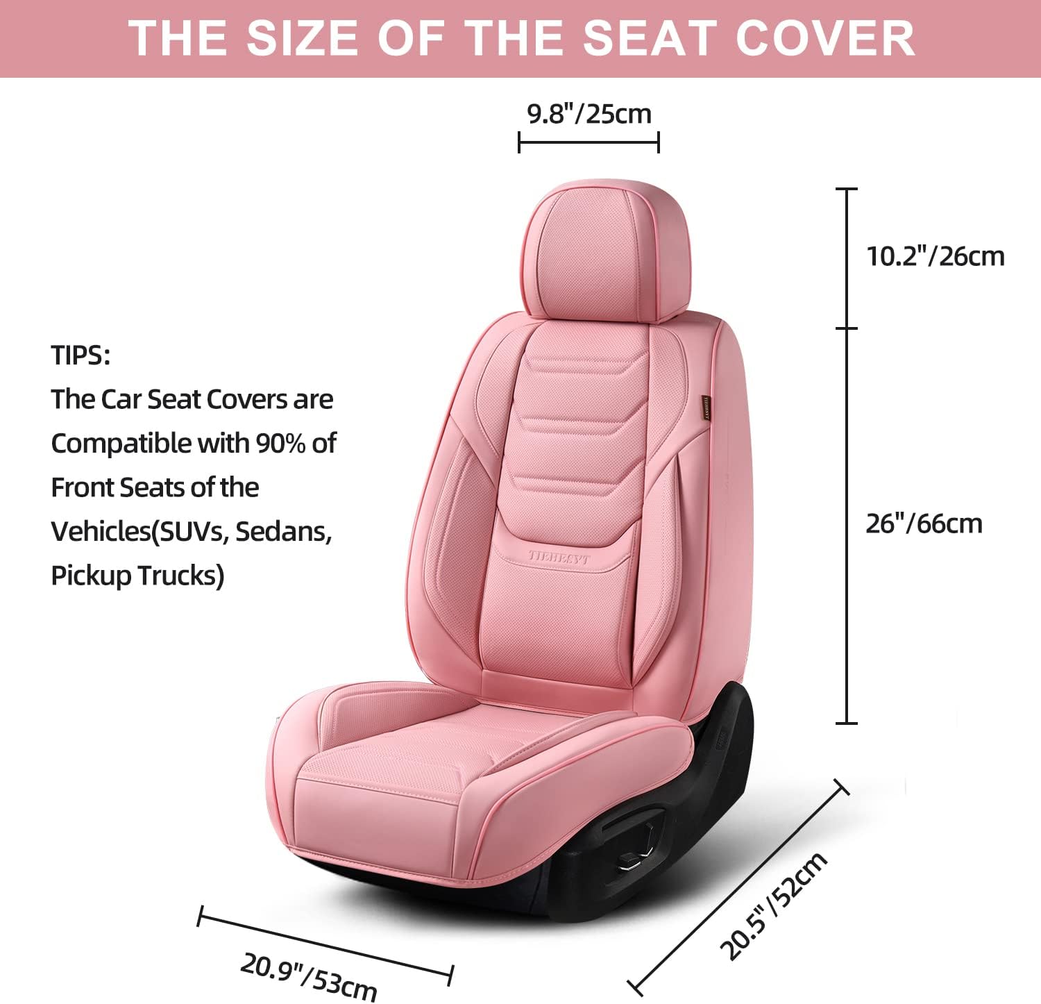 Fundas de asiento delantero de coche color rosa con reposacabezas, cuero transpirable, 1 par de ajuste universal para sedanes, SUV, camiones