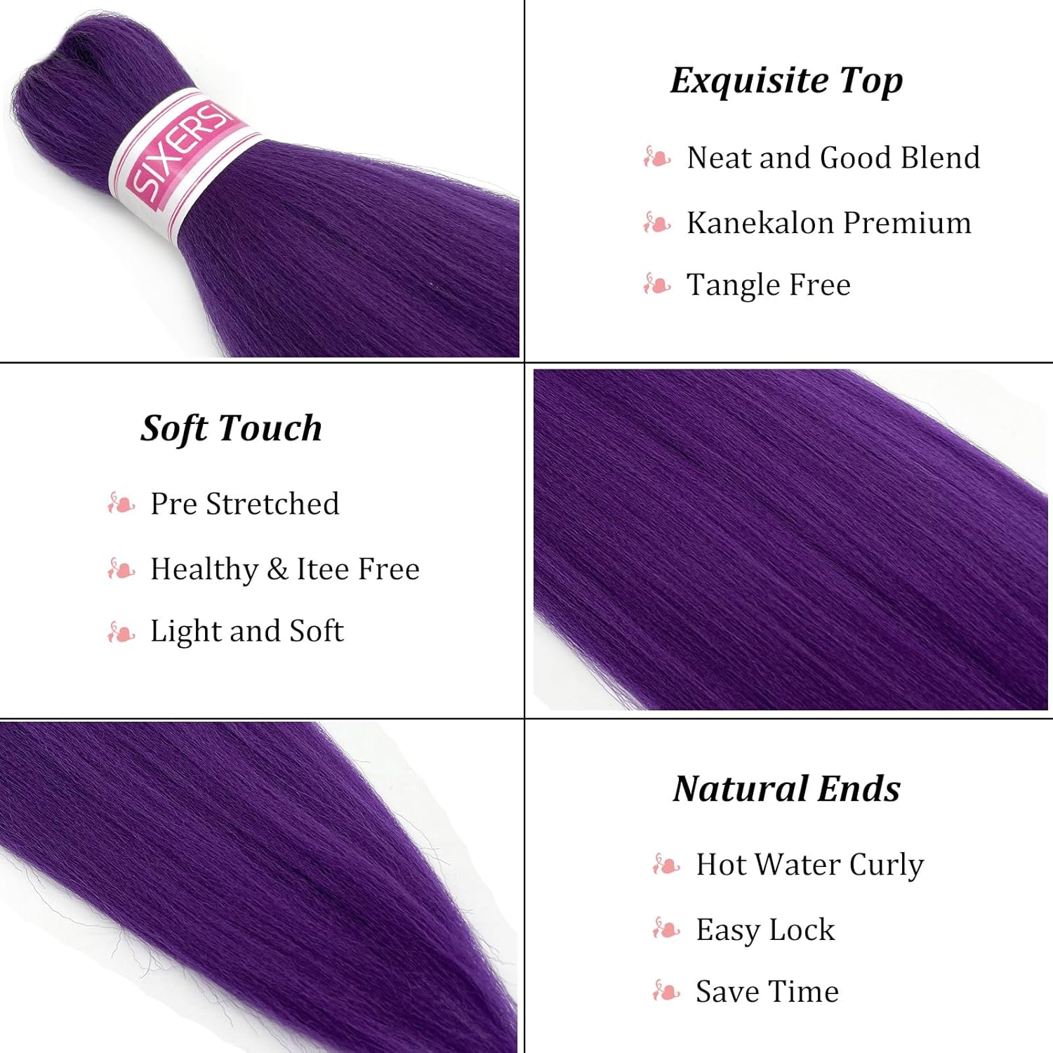 Extensiones de cabello trenzado de color morado para trenzar, caja trenzada, preestirado, preestirado, 26 pulgadas, 8 paquetes de 8 paquetes de