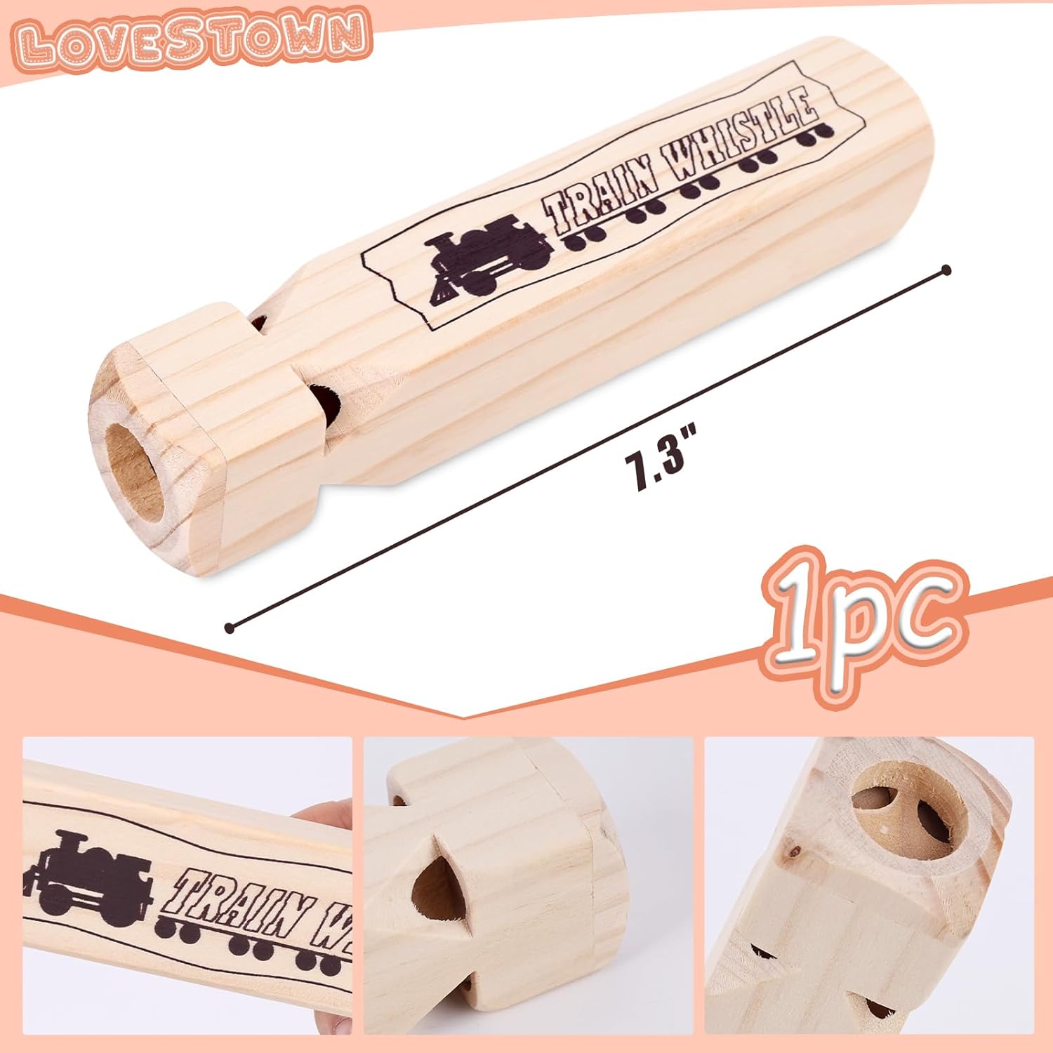 LovesTown Silbato de tren de madera para niños, silbato de tren de 4 tonos de 7.3 pulgadas, silbato de madera natural para niños, fiesta de
