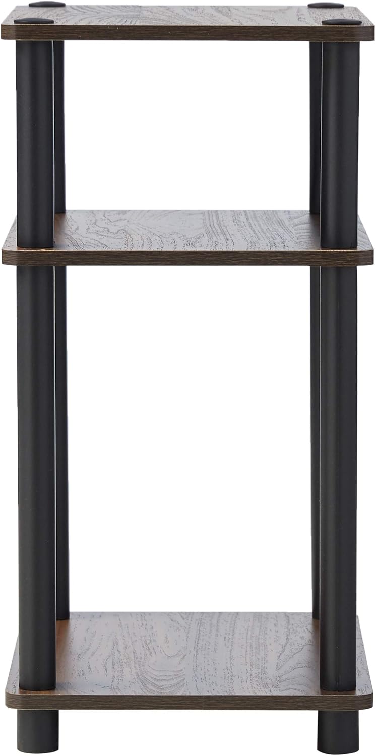 Furinno Just 3 Tier Turn-N-Tube – Paquete de 2 mesas auxiliares, nogal Columbianegro y mesa auxiliar de solo 3 niveles, 1 paquete, nogal
