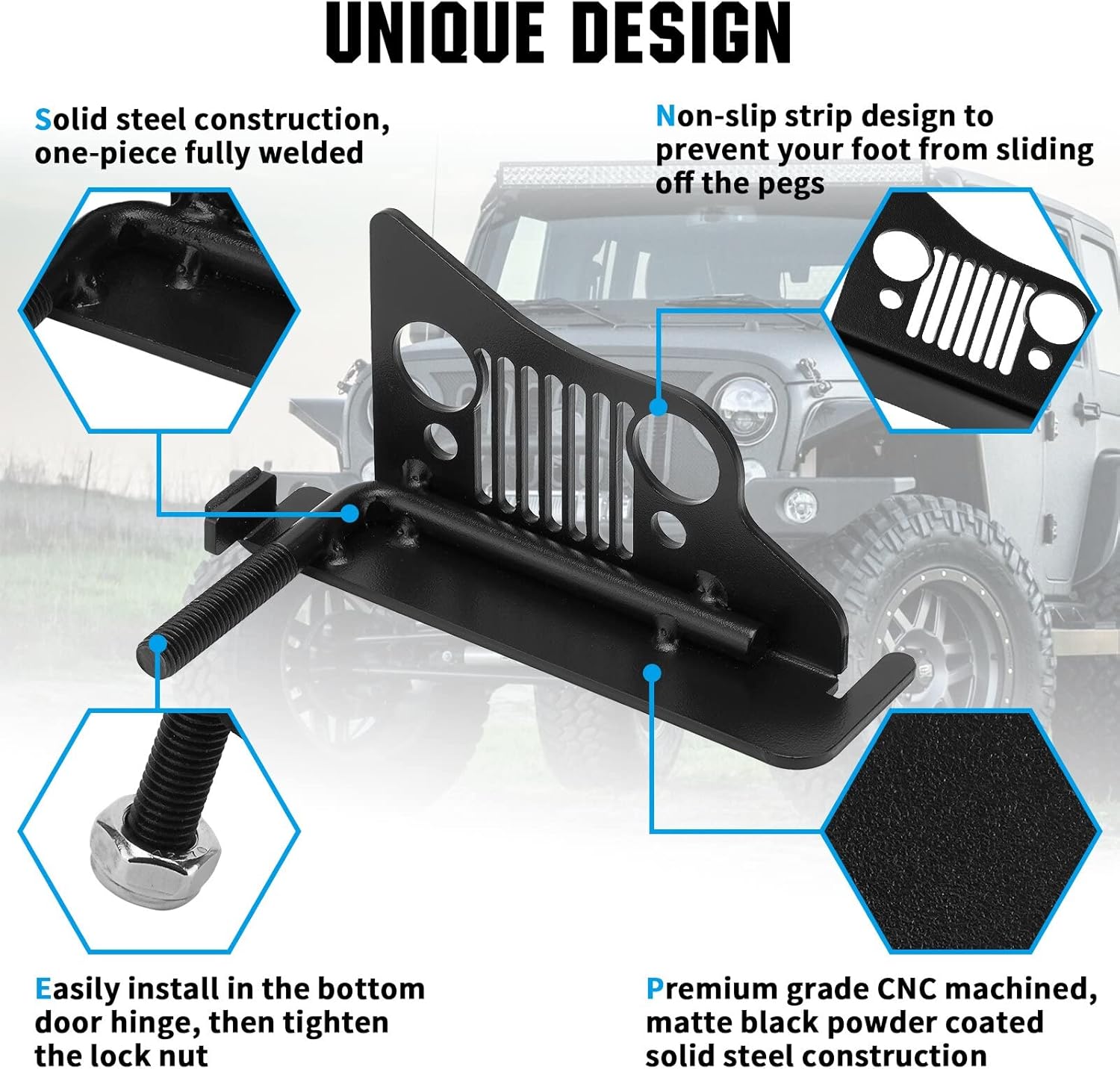 JL – Estriberas delanteras para reposapiés de puerta, pedal con rejilla estilo rejilla para Wrangler JK JKU JL JLU 2007-2022