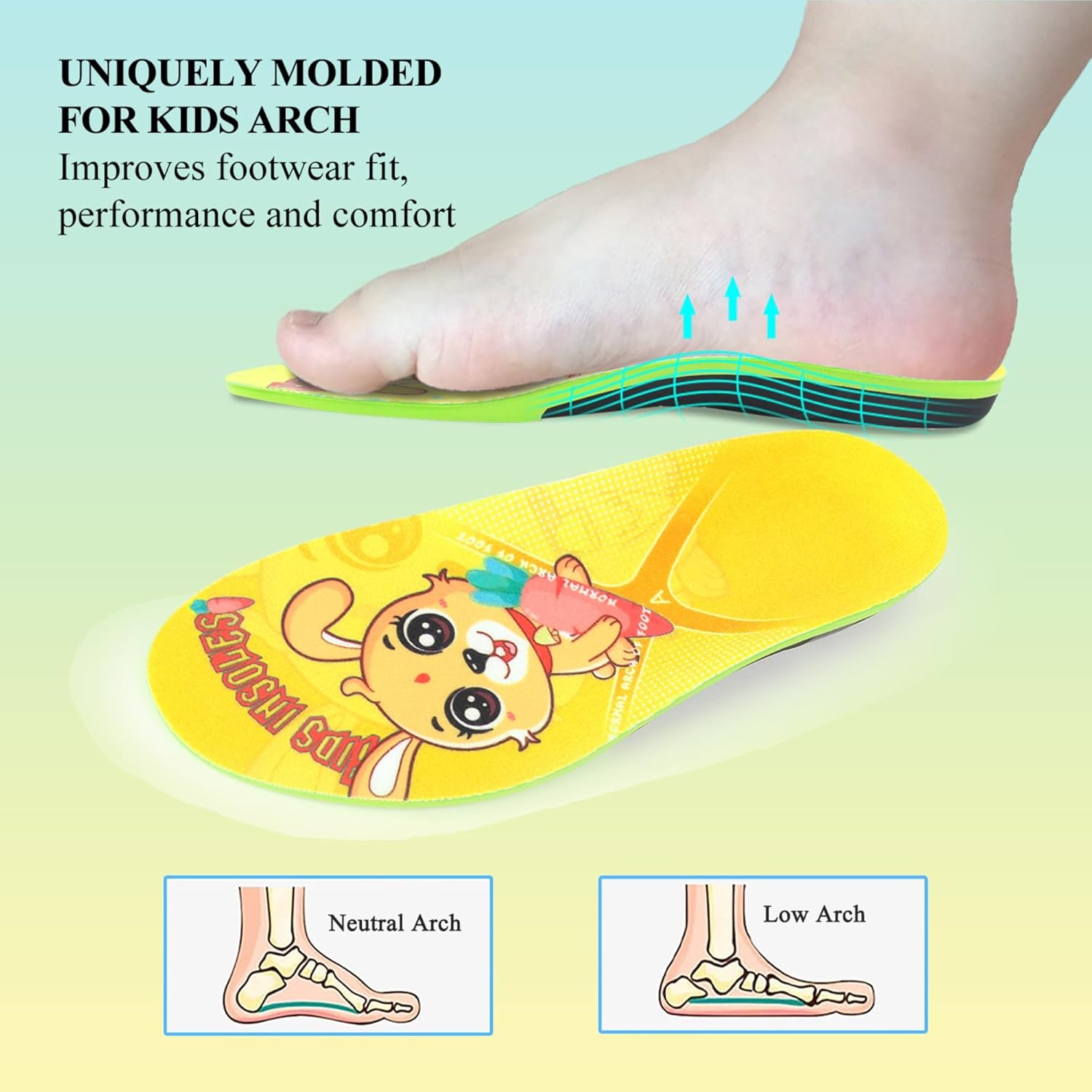 Plantillas ortopédicas para zapatos para niños, soporte de arco para zapatos, plantillas de poliuretano cómodas para los diferentes tipos de pies,