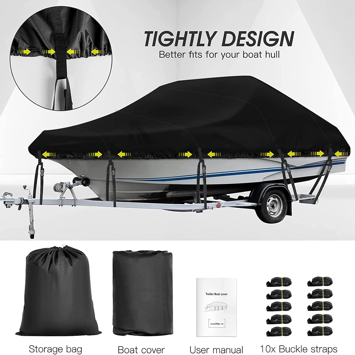 Funda para barco de 20 a 22 pies, impermeable, Oxford, resistente, poliéster 600D, ajuste de lubina, casco en V, velero, tricasco, lancha para