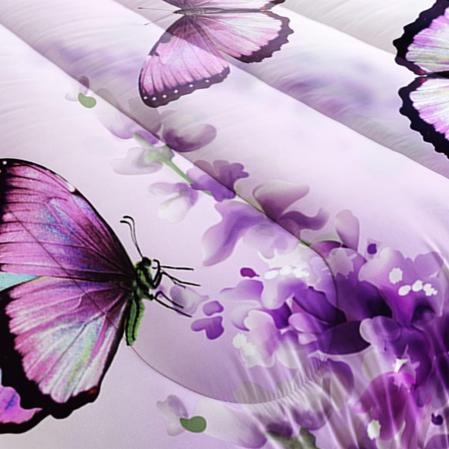 Juego de edredón de mariposa lavanda para niñas y adultos, juego de ropa de cama con patrón de mariposa colorido, juego de cama de mariposas