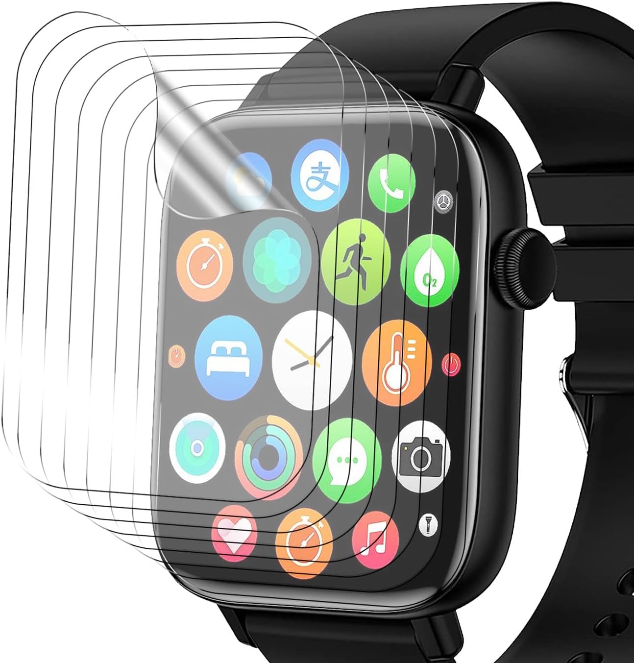 Msvueioe Paquete de 8 protectores de pantalla para reloj inteligente de 1.9 pulgadas, película protectora de TPU suave para PJYUBVOR, LOJUSIMEH,