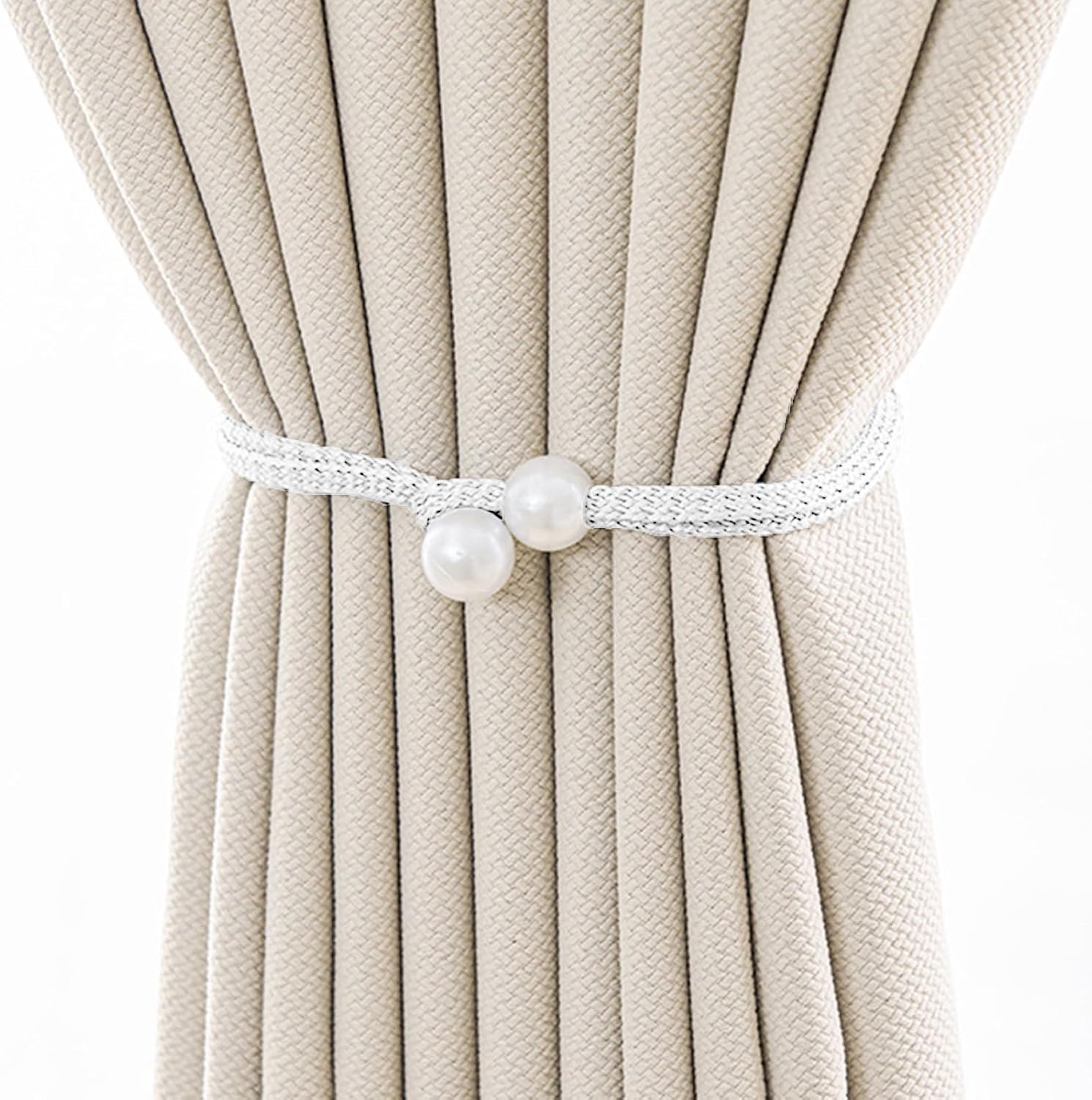 Alzapaños para cortina, 2 piezasjuego de alzapaños de cortina de perlas sintéticas, elegante, moderno, sin perforaciones, ajustable, soporte para