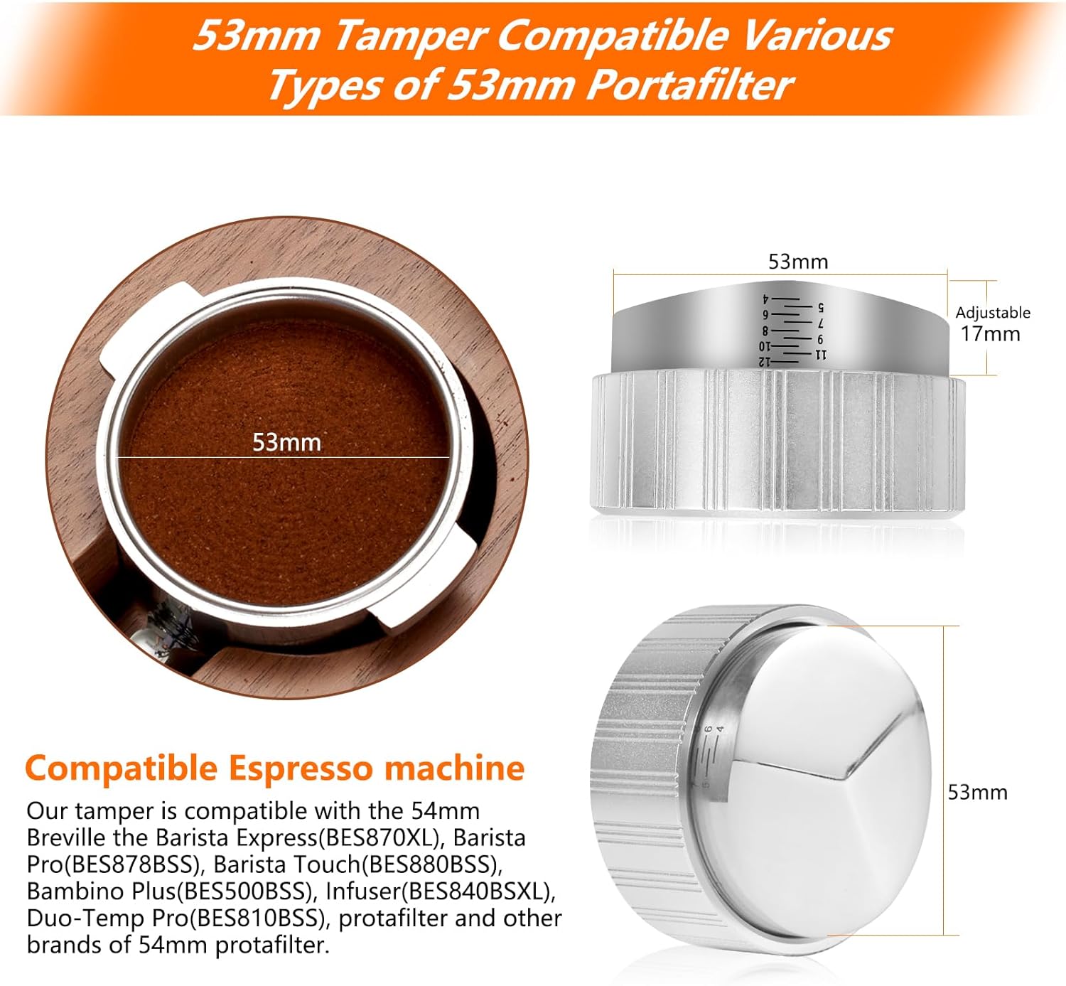 IKAPE Distribuidor de café de 2.087 in, distribuidor de espresso de profundidad ajustable con escala, se adapta a todos los portafiltros de espresso
