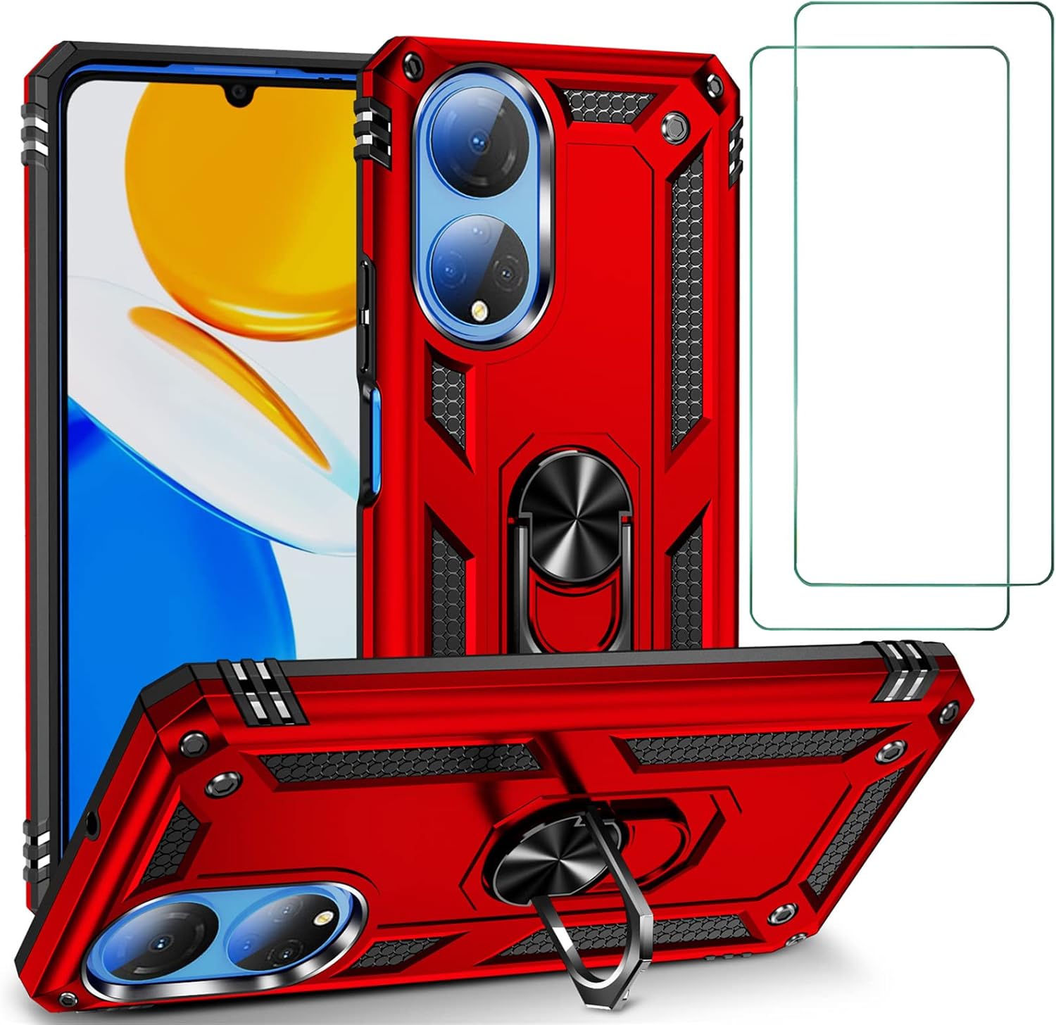 Funda para Honor X7 con dos protectores de pantalla, Honor X7, grado militar, a prueba de golpes, funda híbrida antiarañazos para Honor X7 (rojo)