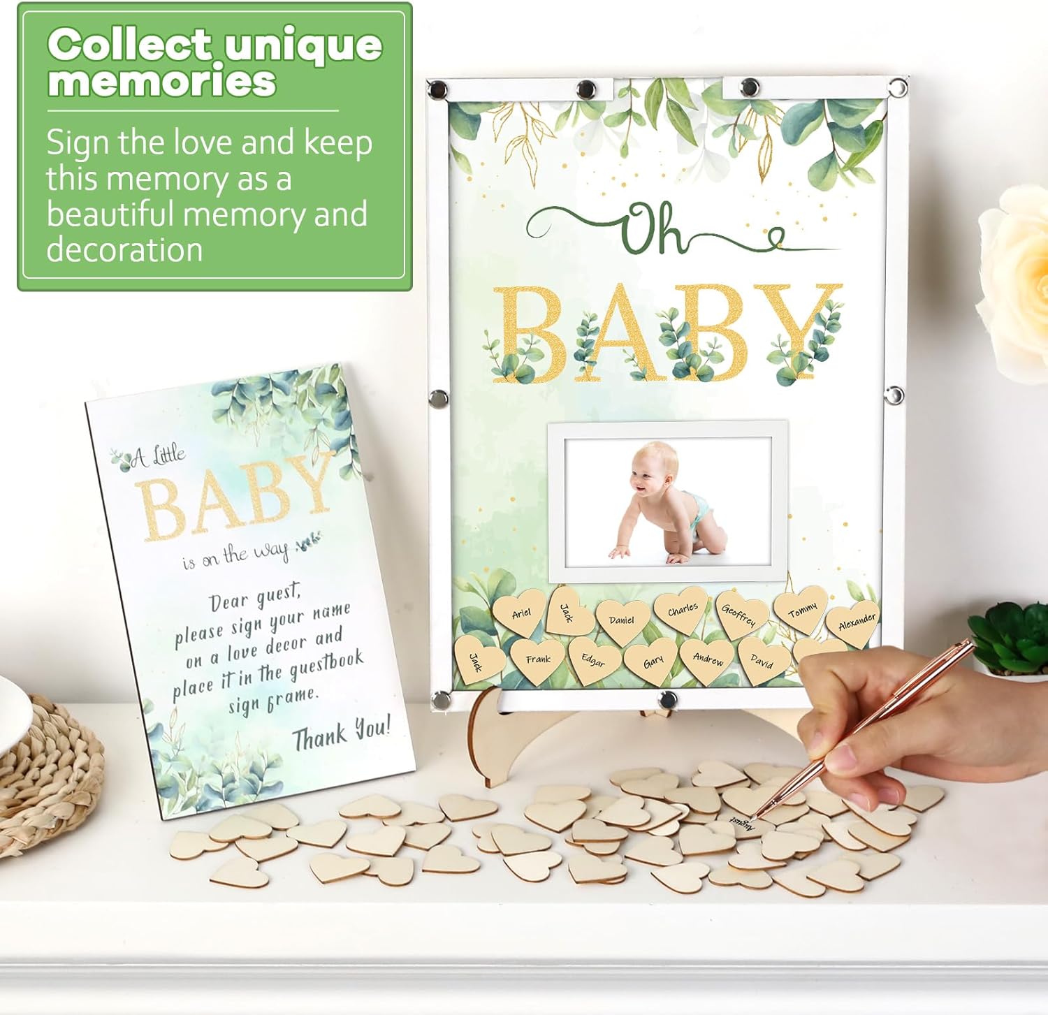 64 piezas de libro de invitados de baby shower con vegetación alternativa para 60 invitados, regalos de baby shower, libro de visitas, decoración de