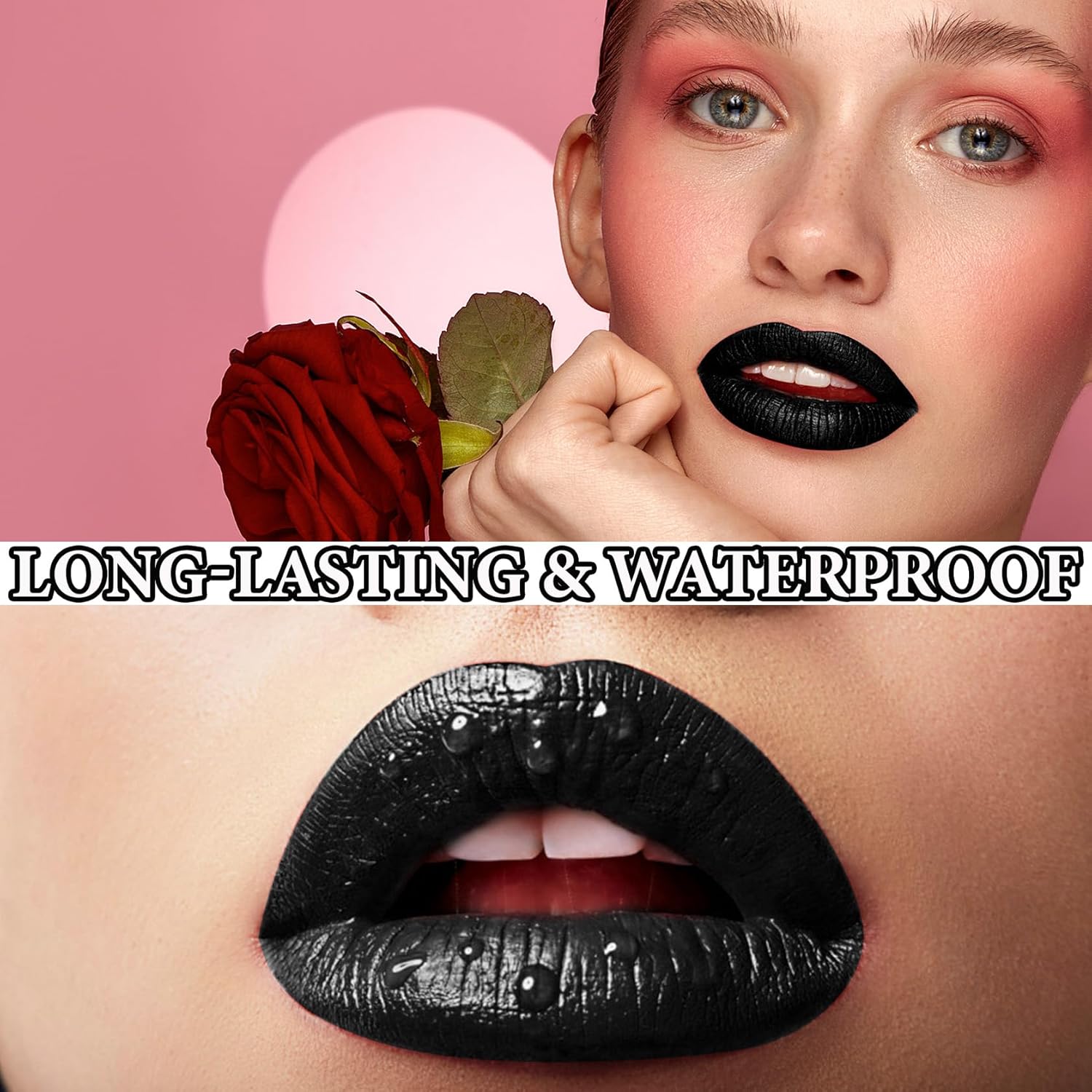 Juego de 3 lápices labiales y delineador de labios líquido mate negro mate, alto pigmentado, brillo de labios, juego de delineadores de labios