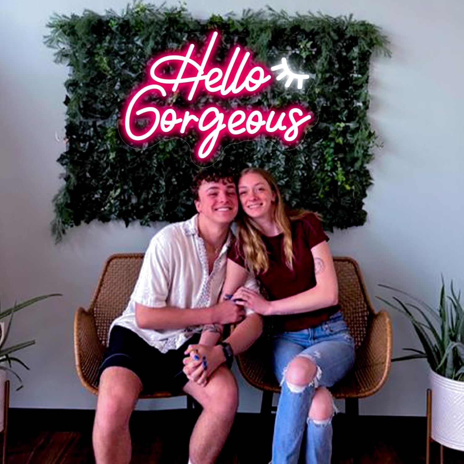 Brochao Letrero de neón LED con texto en inglés “Hello Gorgeous Neon”, para pared, color rosa, para fiesta de cumpleaños, boda, compromiso,