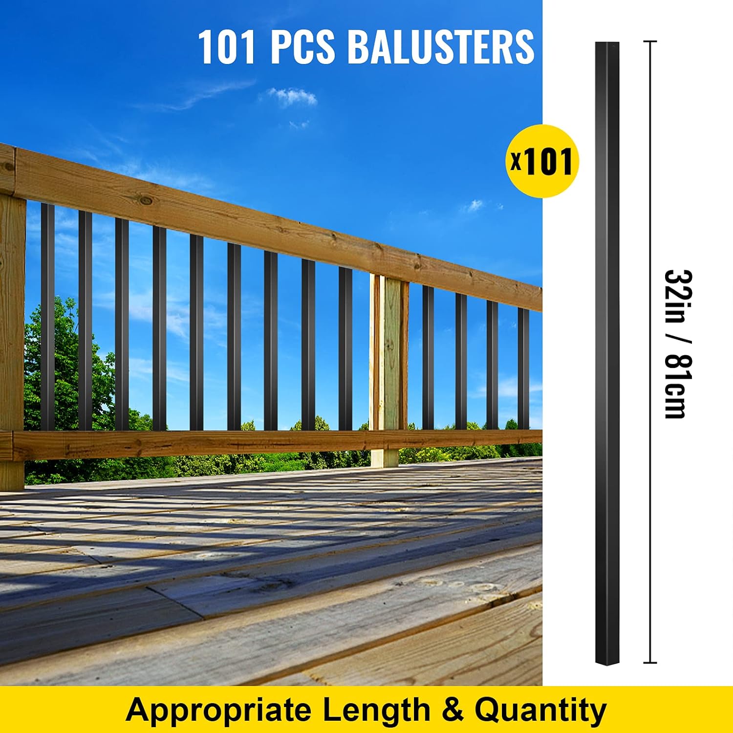 VEVOR Balaustres – Paquete de 101 escaleras de 32 pulgadas con tornillos, barandilla cuadrada de aluminio, para porche, cubierta de escalera al aire