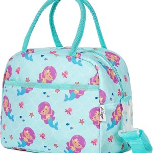 Kasqo Lonchera para niños, bolsa térmica aislada para niñas pequeñas con correa de hombro frontal y bolsillo, sirena Kasqo Lonchera para niños, bolsa térmica aislada para niñas pequeñas con correa de hombro frontal y bolsillo, sirena