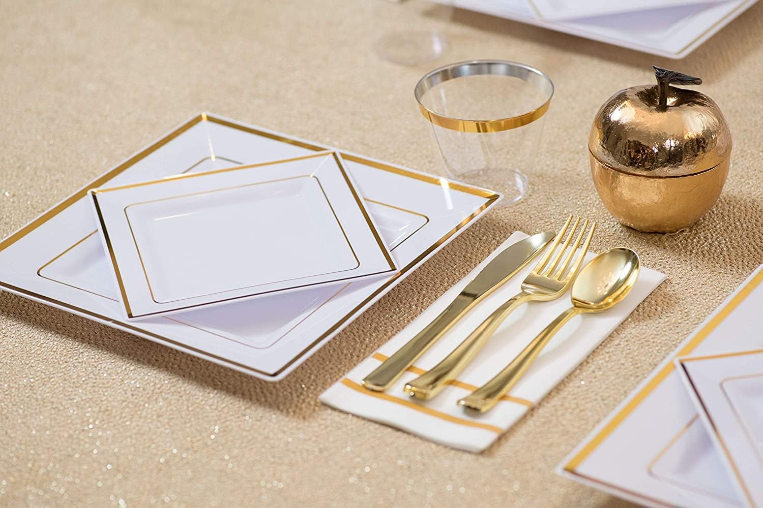 Servilletas desechables doradas con bolsillo integrado para cubiertos, servilletas de almuerzo como tela para bodas, fiestas, sensación de lino, 150