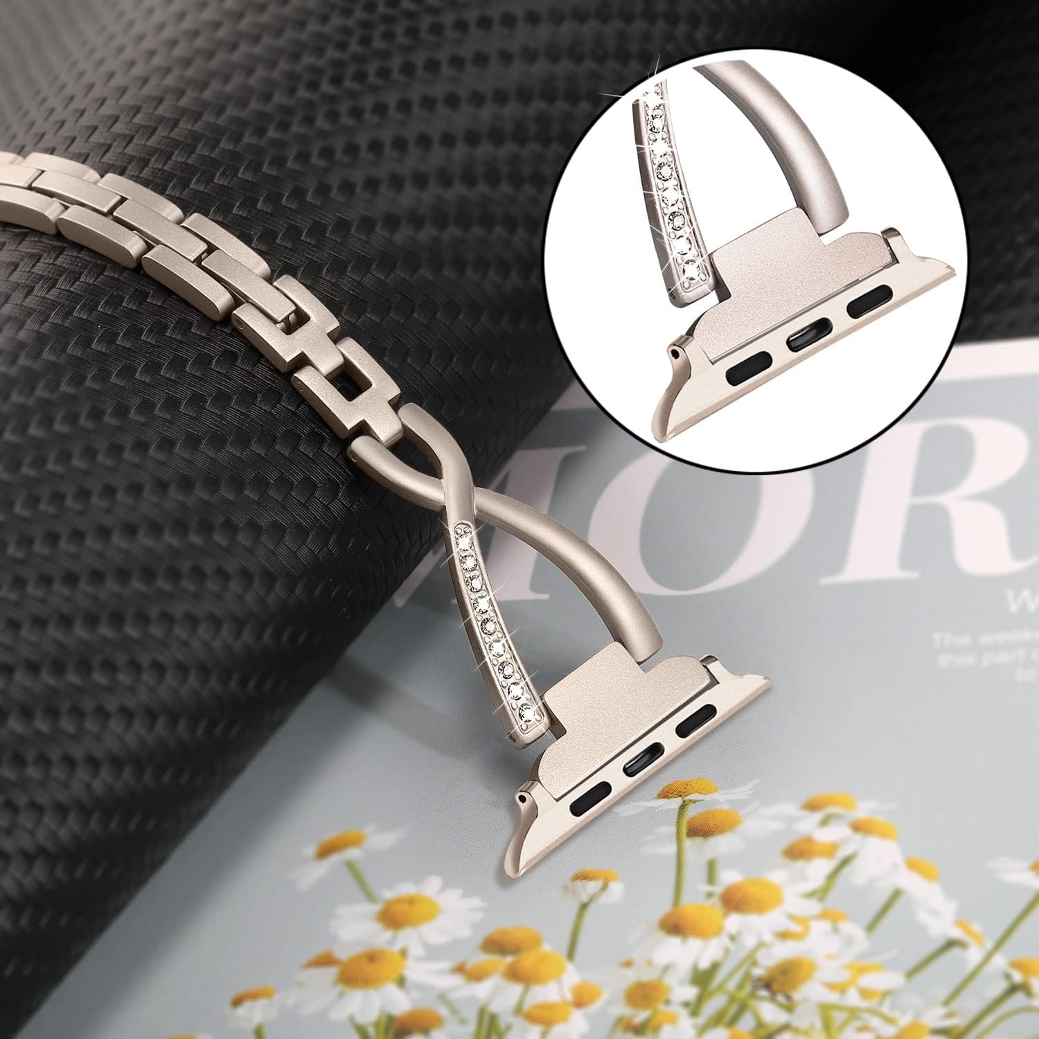 TRUMiRR Correa para Apple Watch Series 10 de 1.654 in 1.811 in  9 8 7 1.614 in 1.772 in correa de reloj femenina de acero inoxidable y diamantes