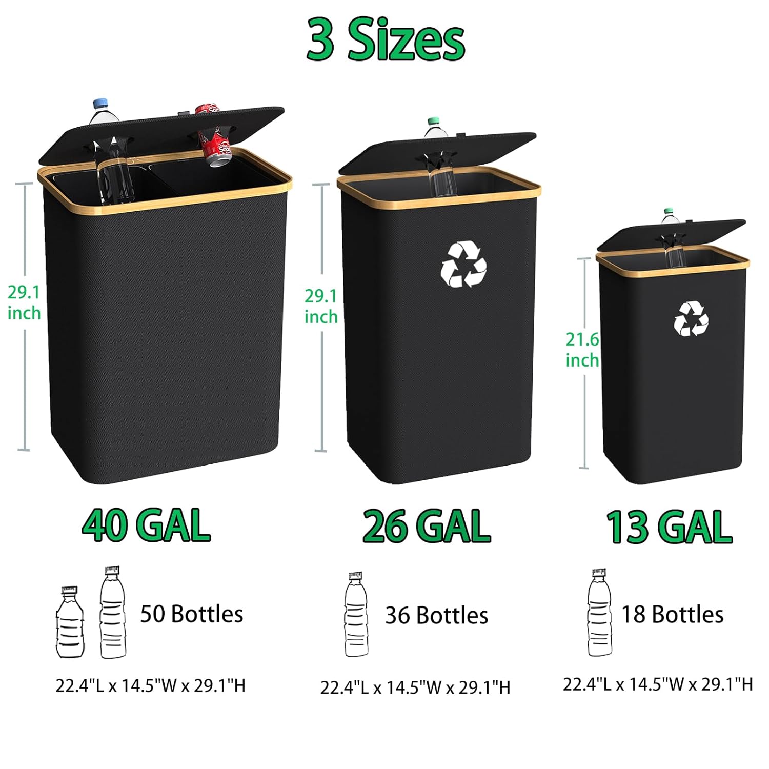 Pakusane Papelera de reciclaje para interiores, grande de 26 galones, 100 litros, con bolsa interior reutilizable, botella de plástico para residuos