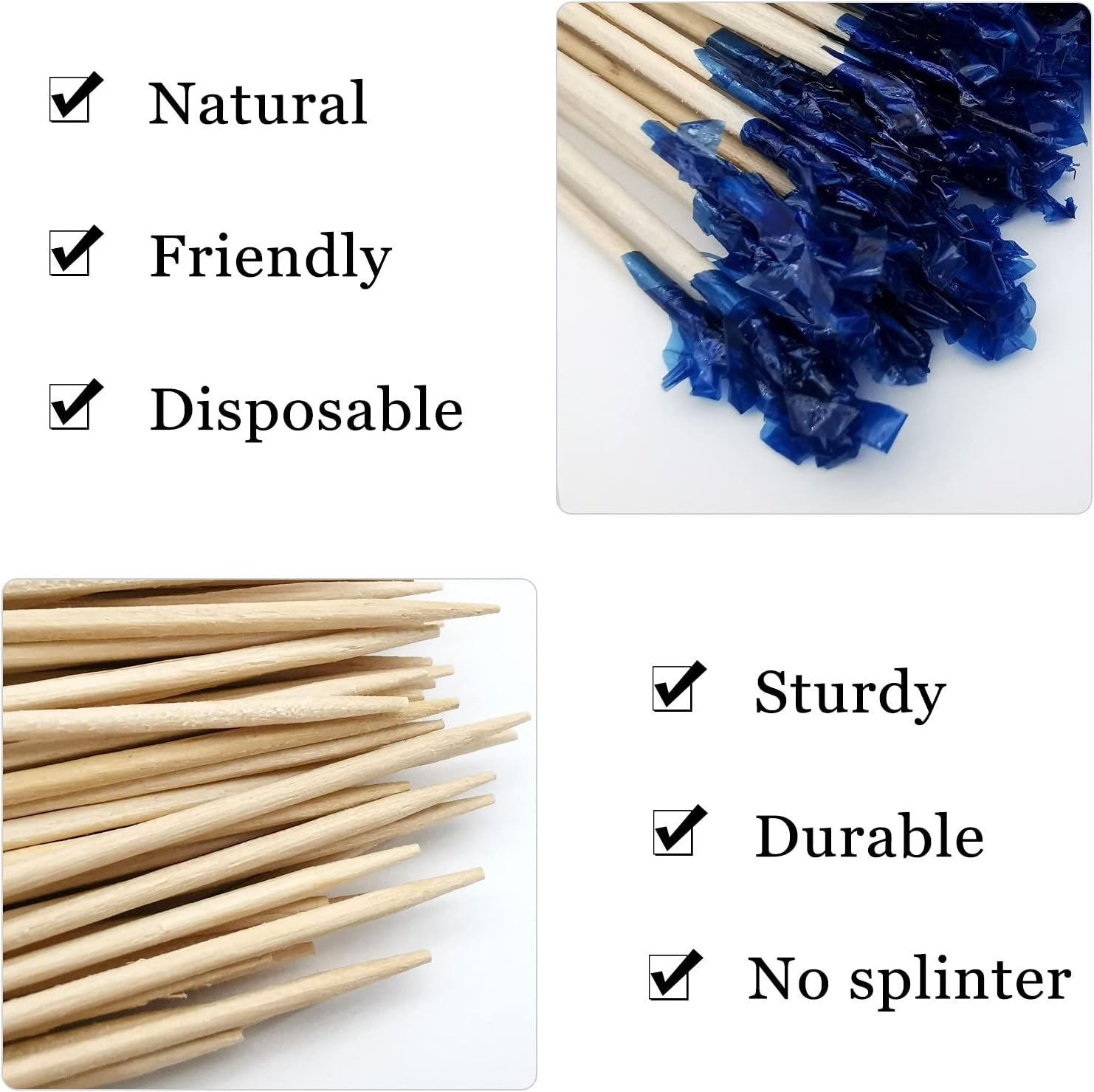 BLUE TOP Palillos de dientes de madera con volantes de 4 pulgadas, paquete de 1000 palillos de dientes de cóctel para frutas, aperitivos, sándwiches