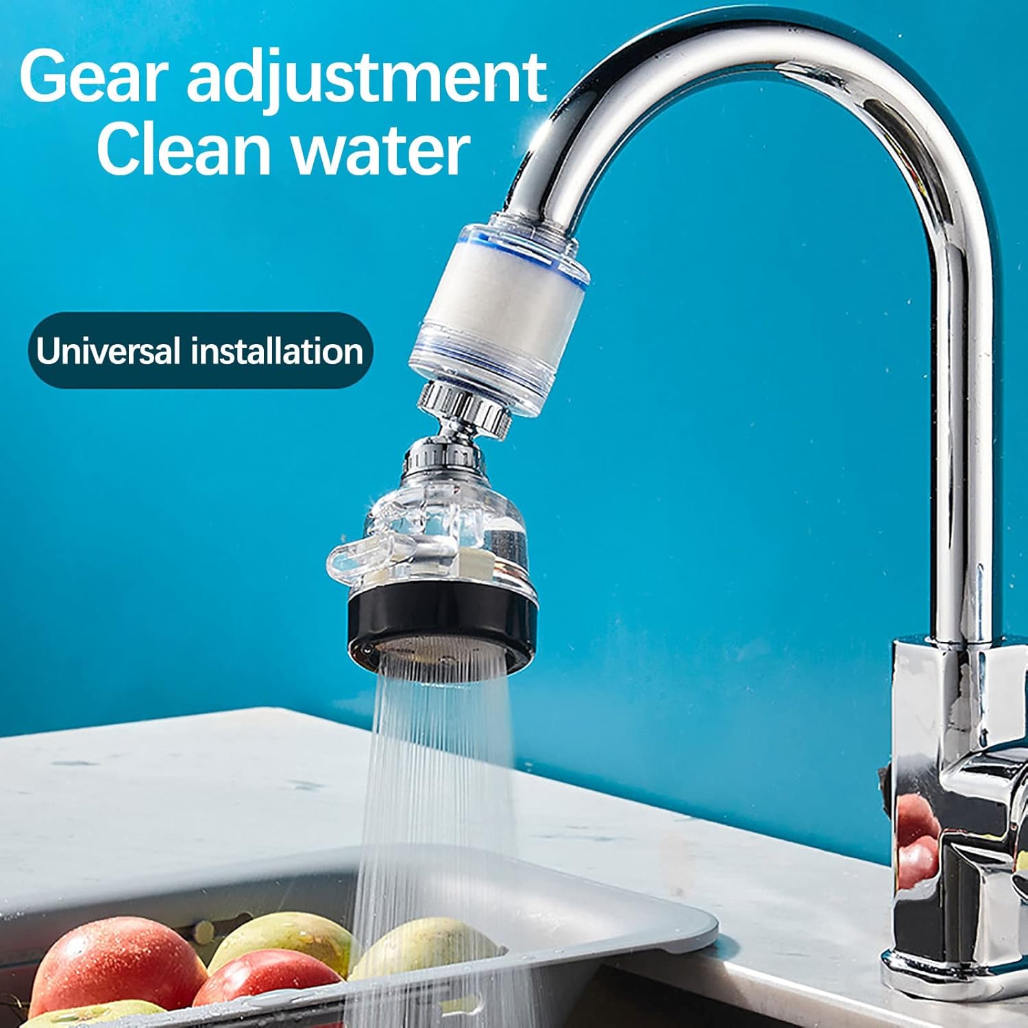 Filtro de agua para grifo con filtro de salpicaduras, filtro de fregadero presurizado universal para el hogar, cocina, baño, lavado diario (plateado)