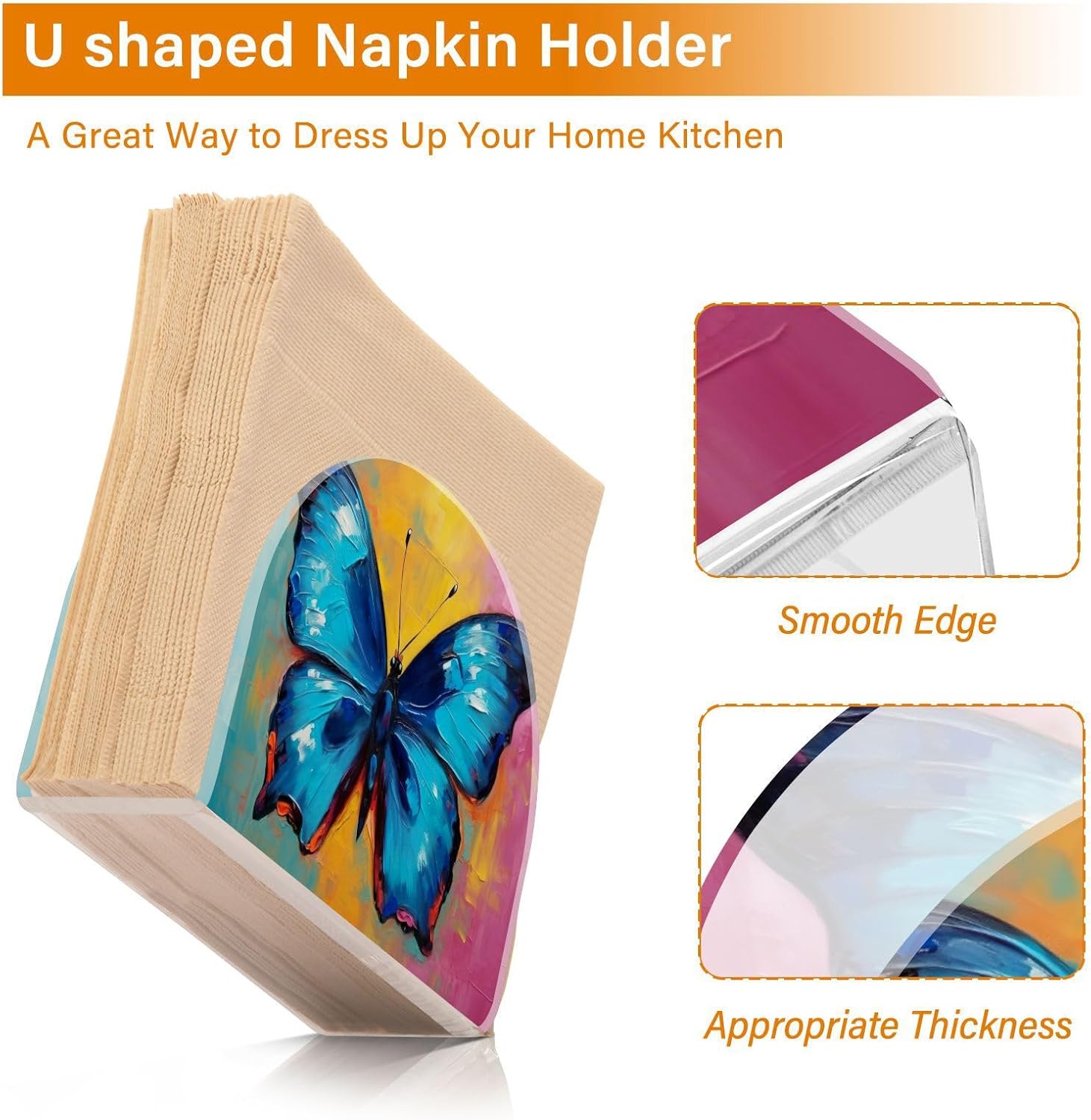 Napkin Holder Oil Painting Butterfly Napkin Holders for Tables, Clear Acrylic Napkin Holders Cocktail Napkin Holder for Kitchen Restaurant Bar Home