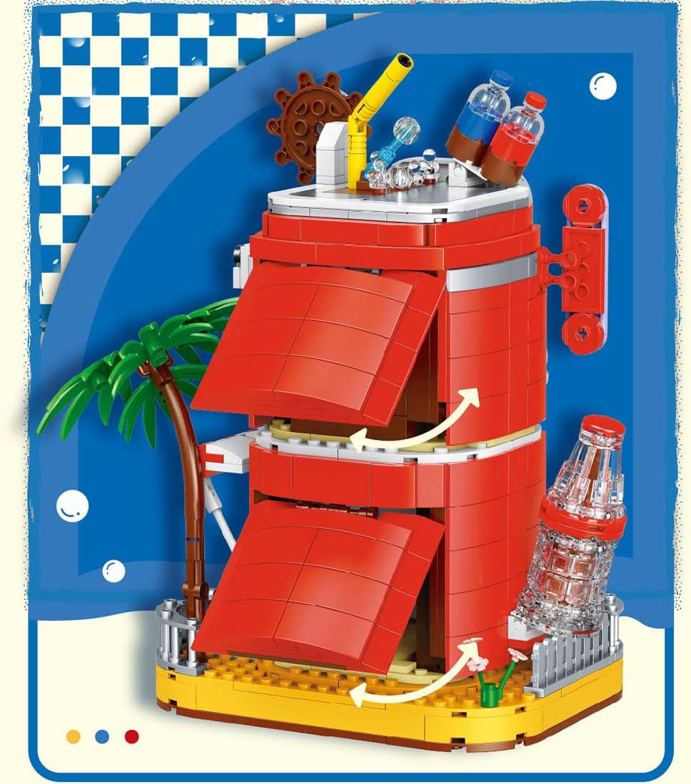 Kit de micro bloques de construcción de coca cola, caja de música modelo de casa de coca, juego de juguetes de ladrillos modulares de bricolaje (718
