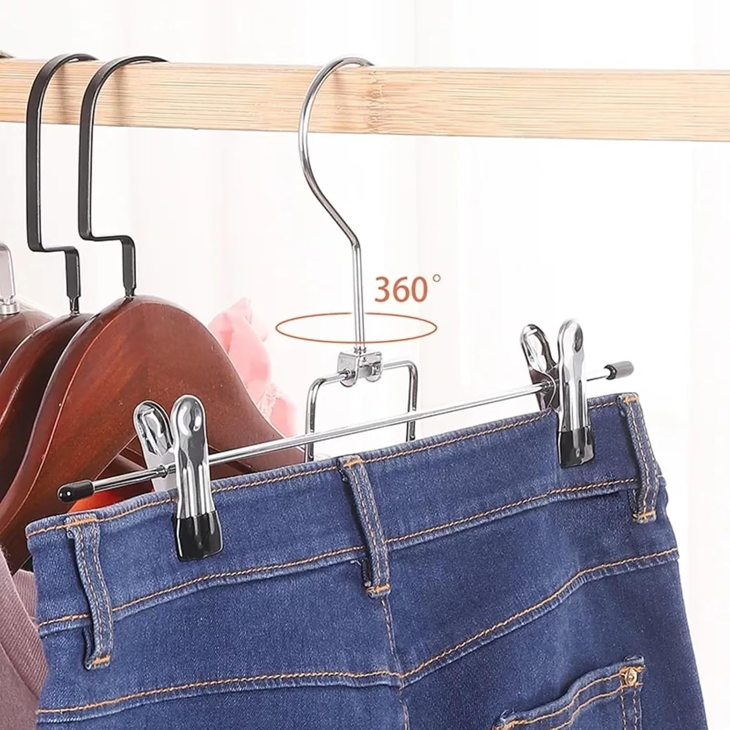 Paquete de 2 perchas para faldas, rotación de 360, 6 niveles, organizador de armario, perchas para ahorrar espacio con clips para pantalones,