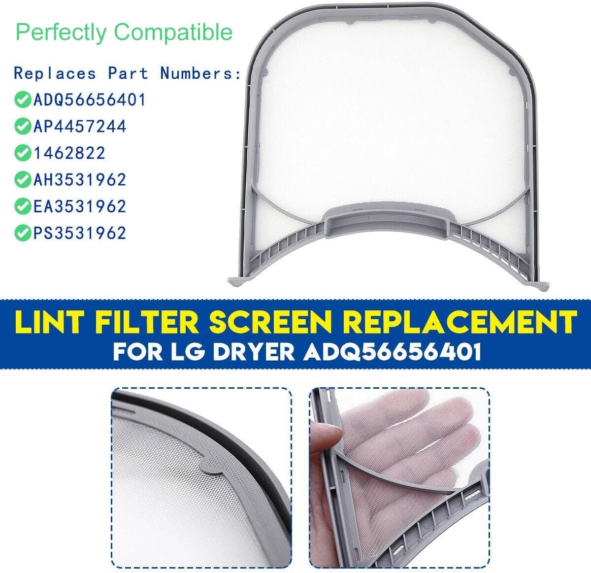 ADQ56656401 Conjunto de filtro de pelusa para secadora, piezas de repuesto para electrodomésticos de lavandería con cepillo limpiador de trampa de