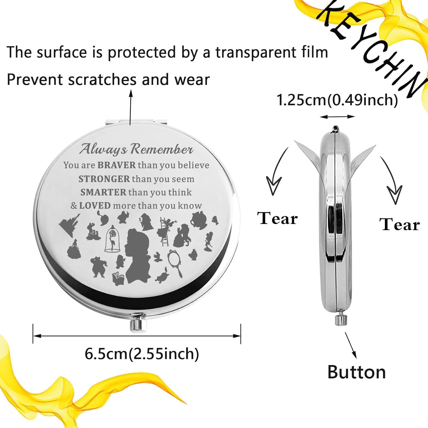 KEYCHIN Princess Belle – Espejo de bolsillo para mujeres y niñas (Belle-S)