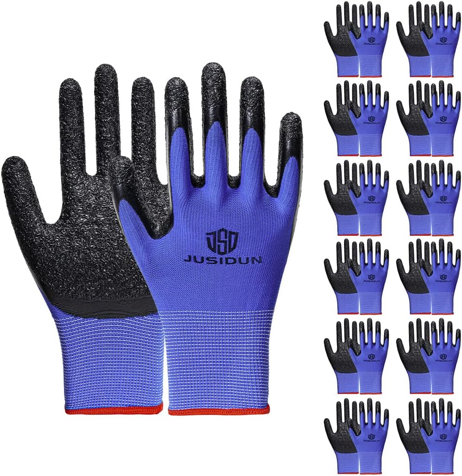 Guantes de trabajo de seguridad para hombres y mujeres, multiusos, construcción, almacén, jardinería, ensamblaje, paisajismo, paquete de 12 pares
