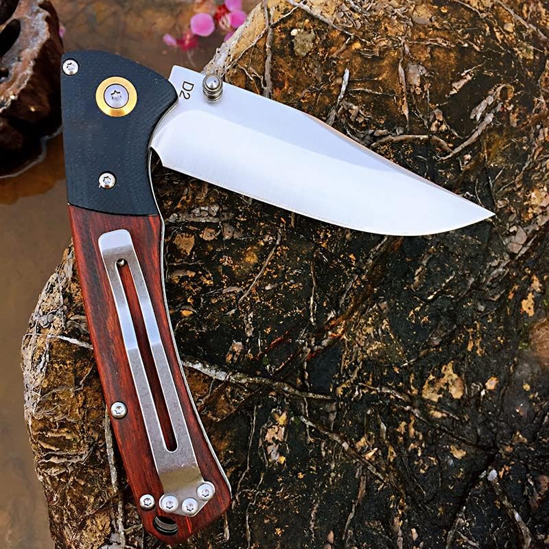 Watchman HD01 Cuchillo plegable de bolsillo de acero inoxidable D2 hoja mango de madera con clip Pesca Camping EDC Cuchillo