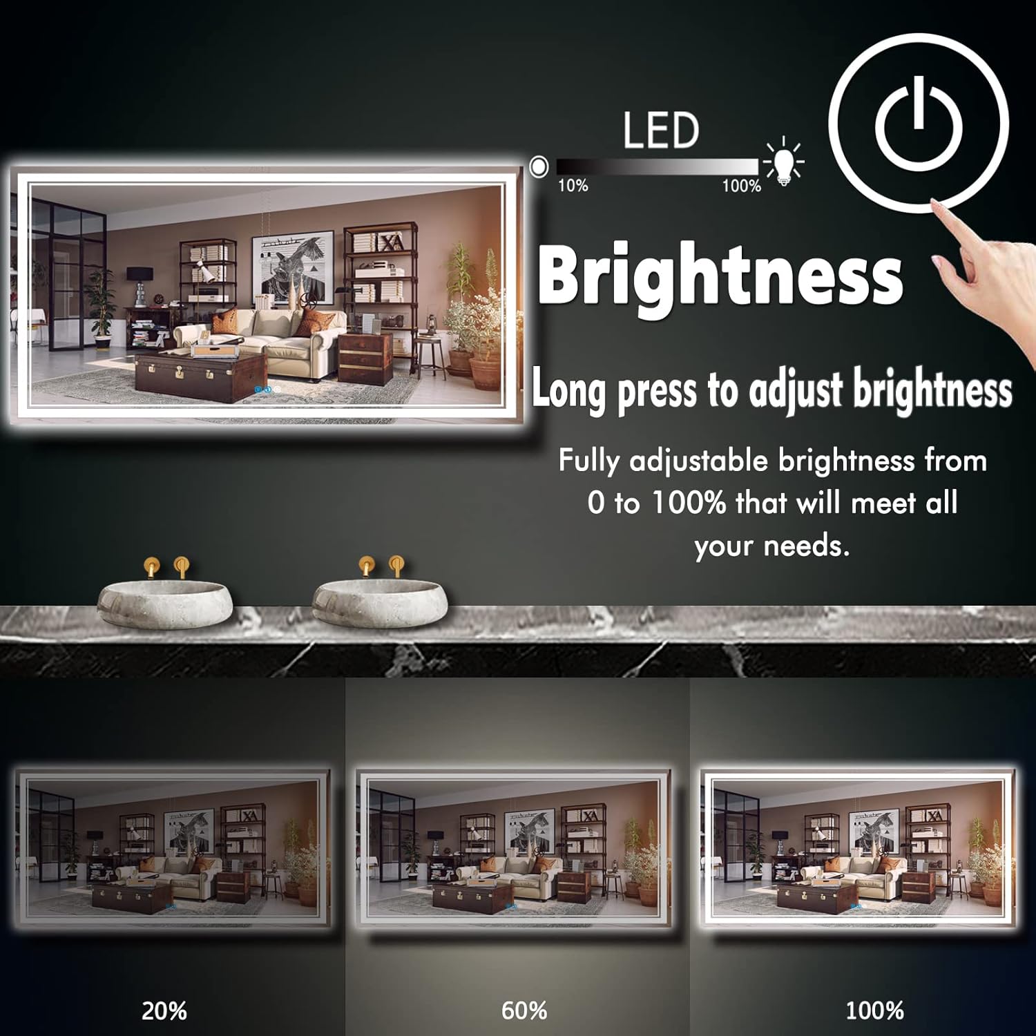 DIDIDADA Espejo LED de baño de 36 x 72 pulgadas para baño montado en la pared, espejo de tocador iluminado de 72 pulgadas con luces, 3 colores,