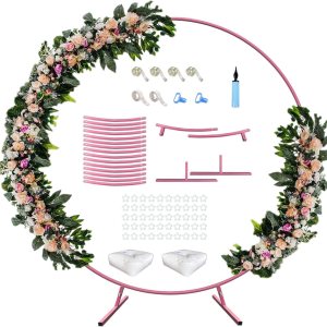 Soporte redondo de arco de boda de 7 pies con base de metal para decoración de globos de flores, marco de fondo circular para ceremonia, fiesta de Soporte redondo de arco de boda de 7 pies con base de metal para decoración de globos de flores, marco de fondo circular para ceremonia, fiesta de