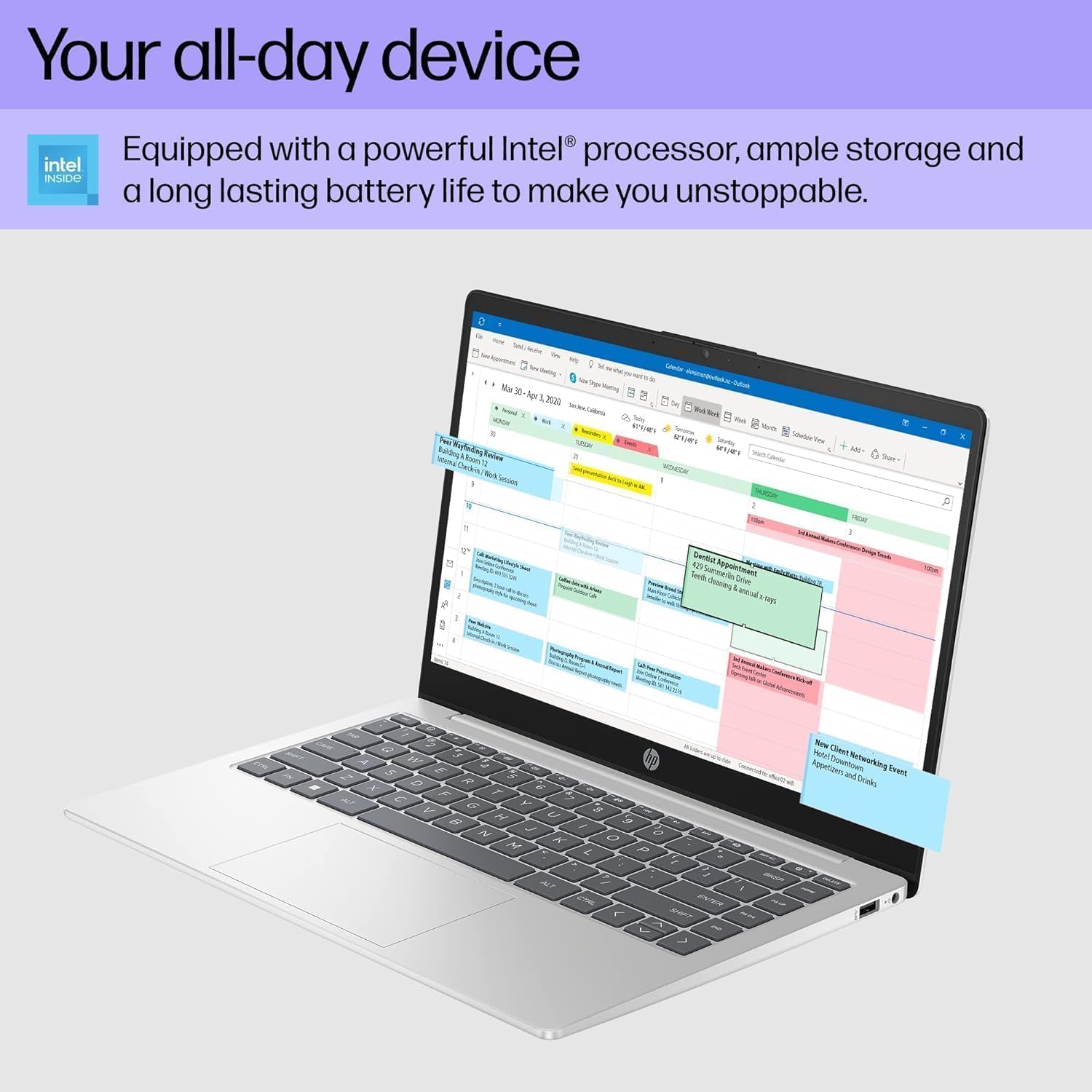 HP Laptop Essential 2024, pantalla FHD IPS de 14 pulgadas, procesador Intel de cuatro núcleos de hasta 3.7 GHz, memoria de 8 GB, SSD de 256 GB, KB