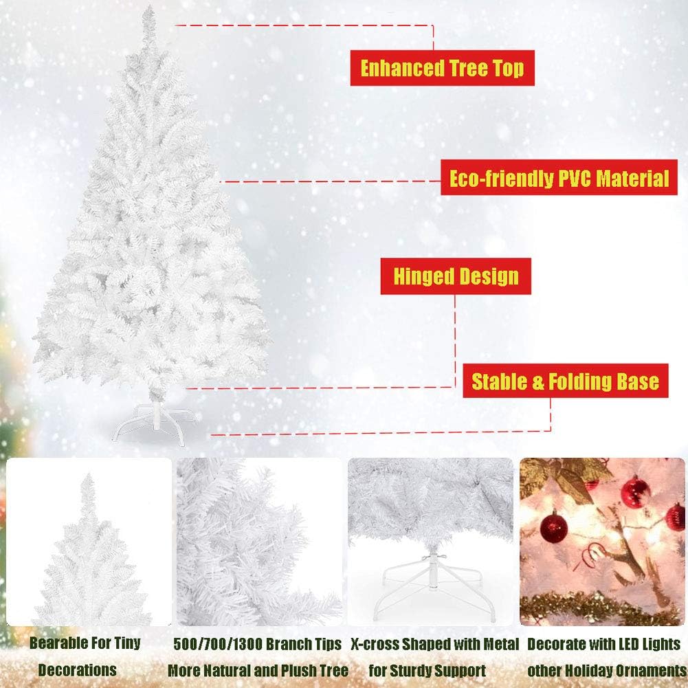 Sibosen Árbol de Navidad artificial blanco de alta calidad de 6 pies para decoración de fiestas en interiores y exteriores con 1000 puntas de rama,