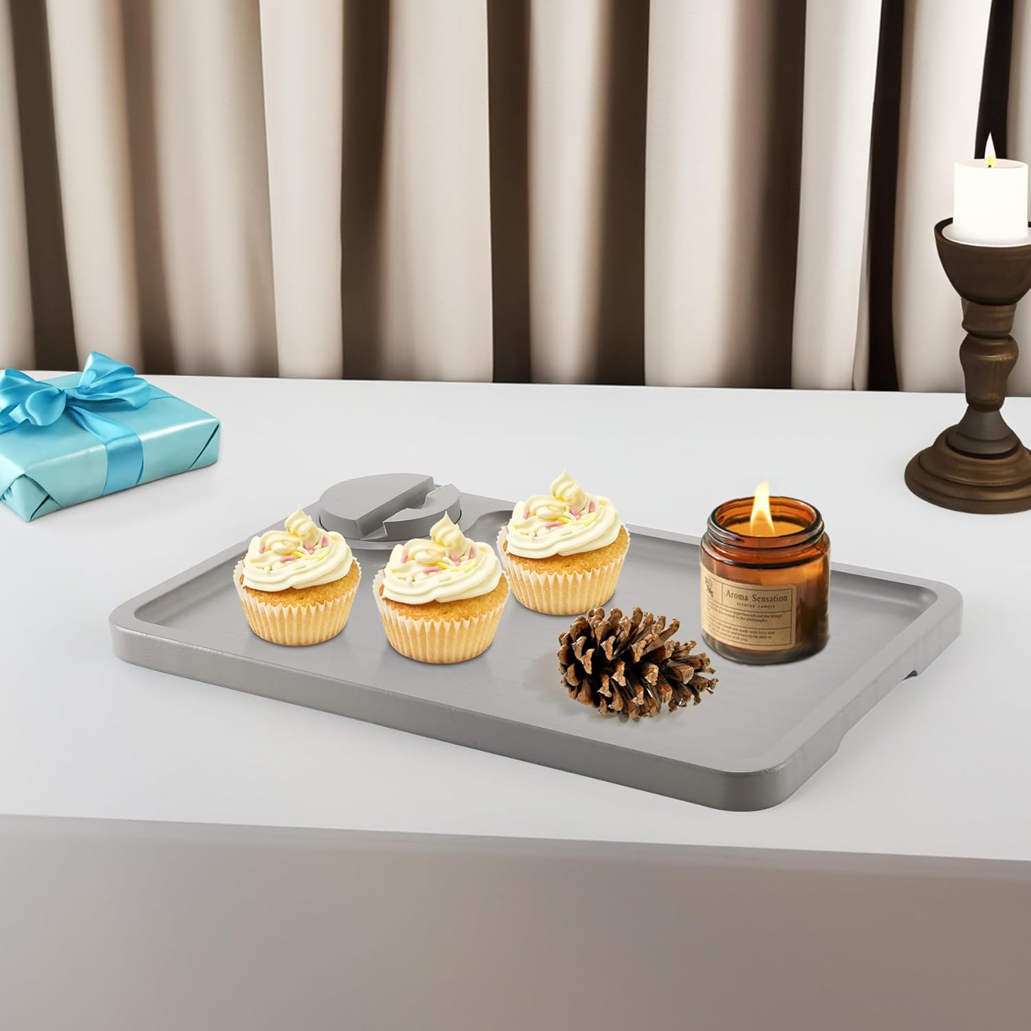 Bandeja de bambú para servir, soporte giratorio de 360, bandeja de mesa de café para comer y almacenar el trabajo, decoración para la encimera de la
