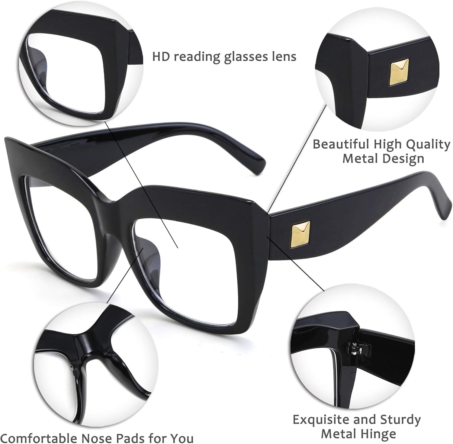 FEISEDY Gafas de lectura cuadradas de gran tamaño con filtro de luz azul para mujer B2627
