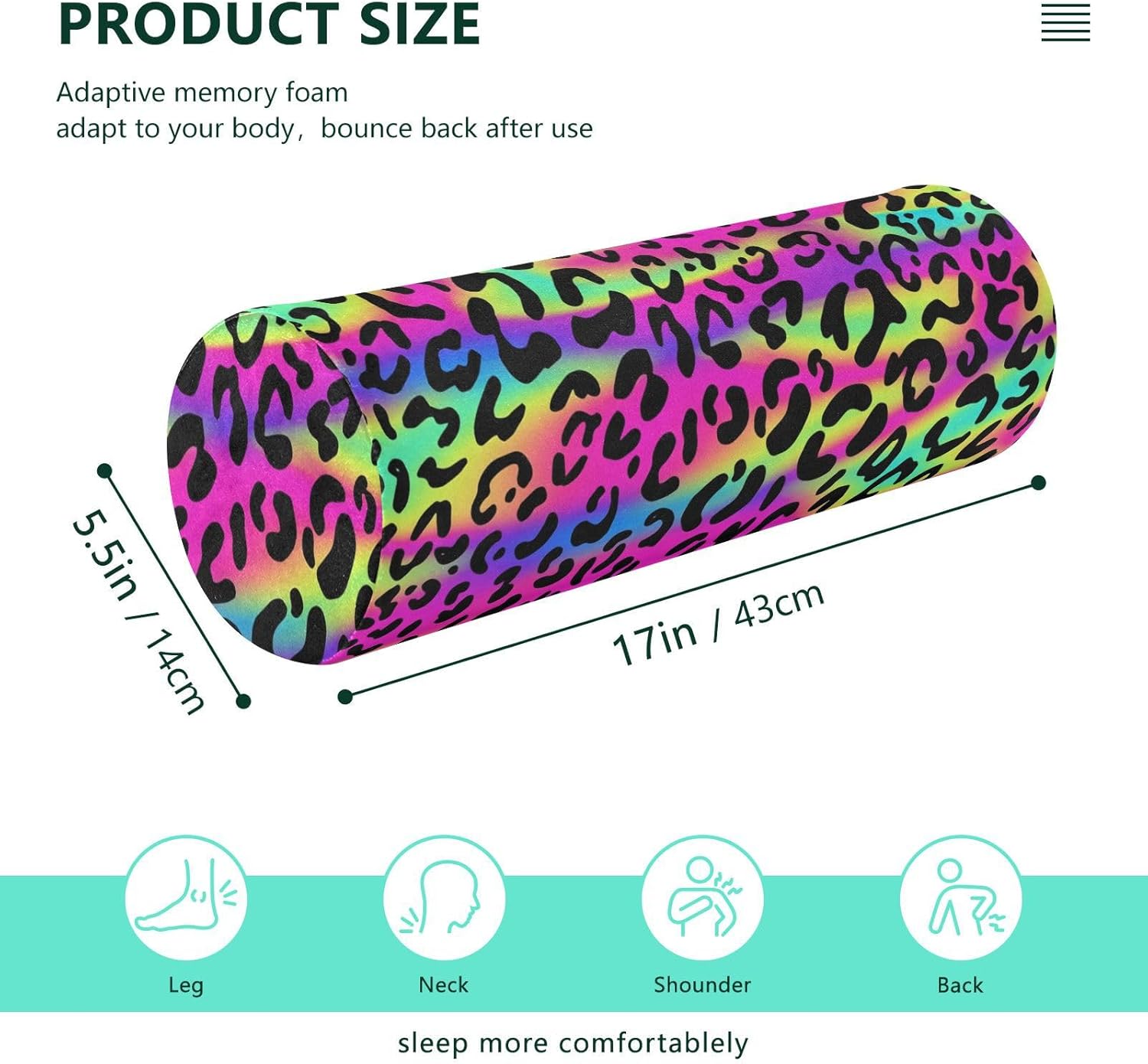 KLL Fluorescent Leopard Long Bolster Pillow Memory Foam Neck Roll Pillow for Sleeping Round Pillow for Neck Cylinder Shaped Pillows Support Pillow
