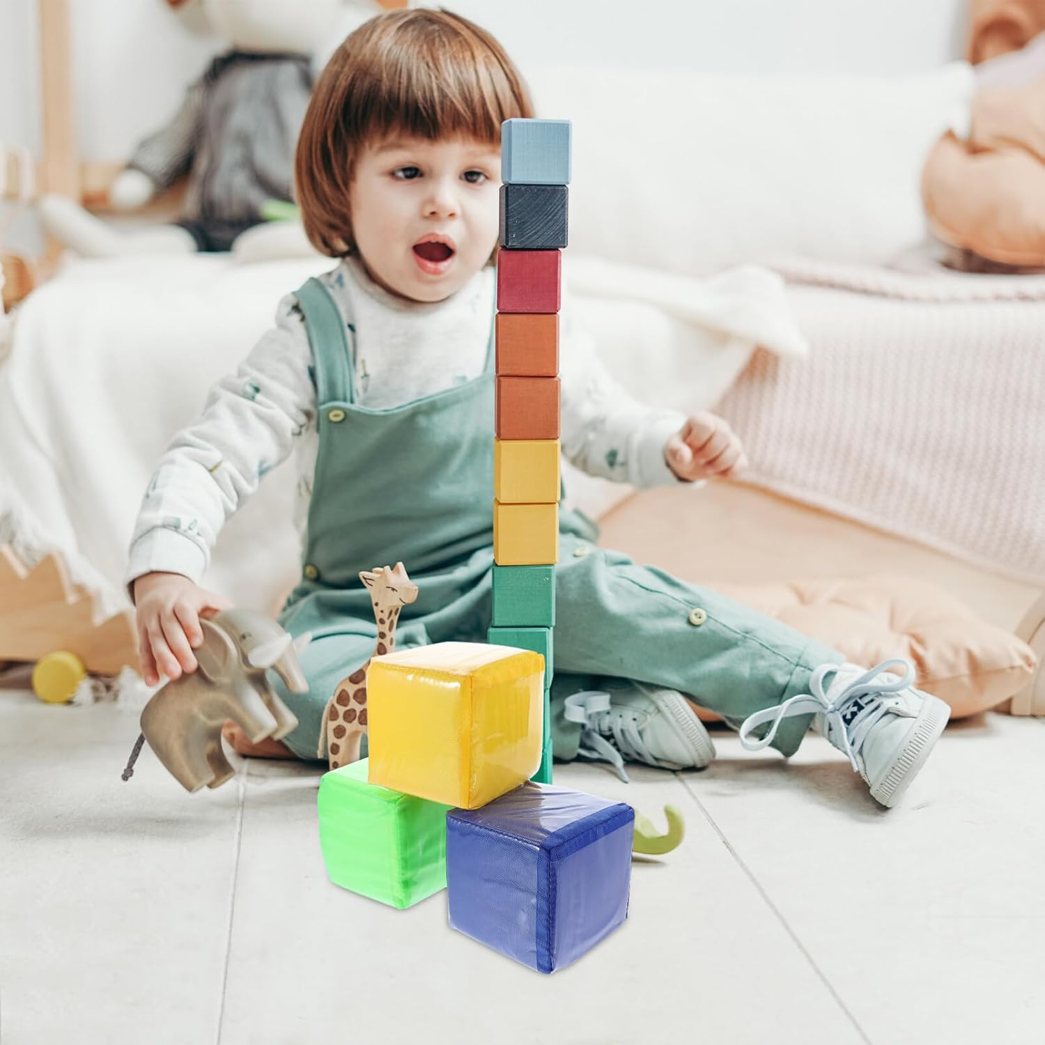 jojofuny 3 cubos de aprendizaje de dados, dados educativos de bolsillo, dados de ayuda de aprendizaje de color, dados peludos, bloques apilables,