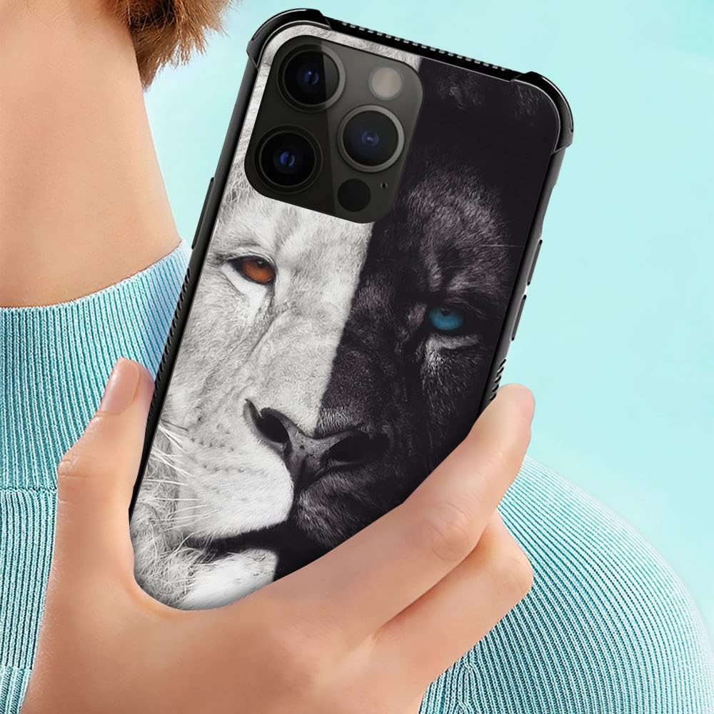 CARLOCA Funda compatible con iPhone 14 Pro, funda de león blanco y negro para iPhone 14 Pro para hombres y niños, funda de TPU suave antiarañazos