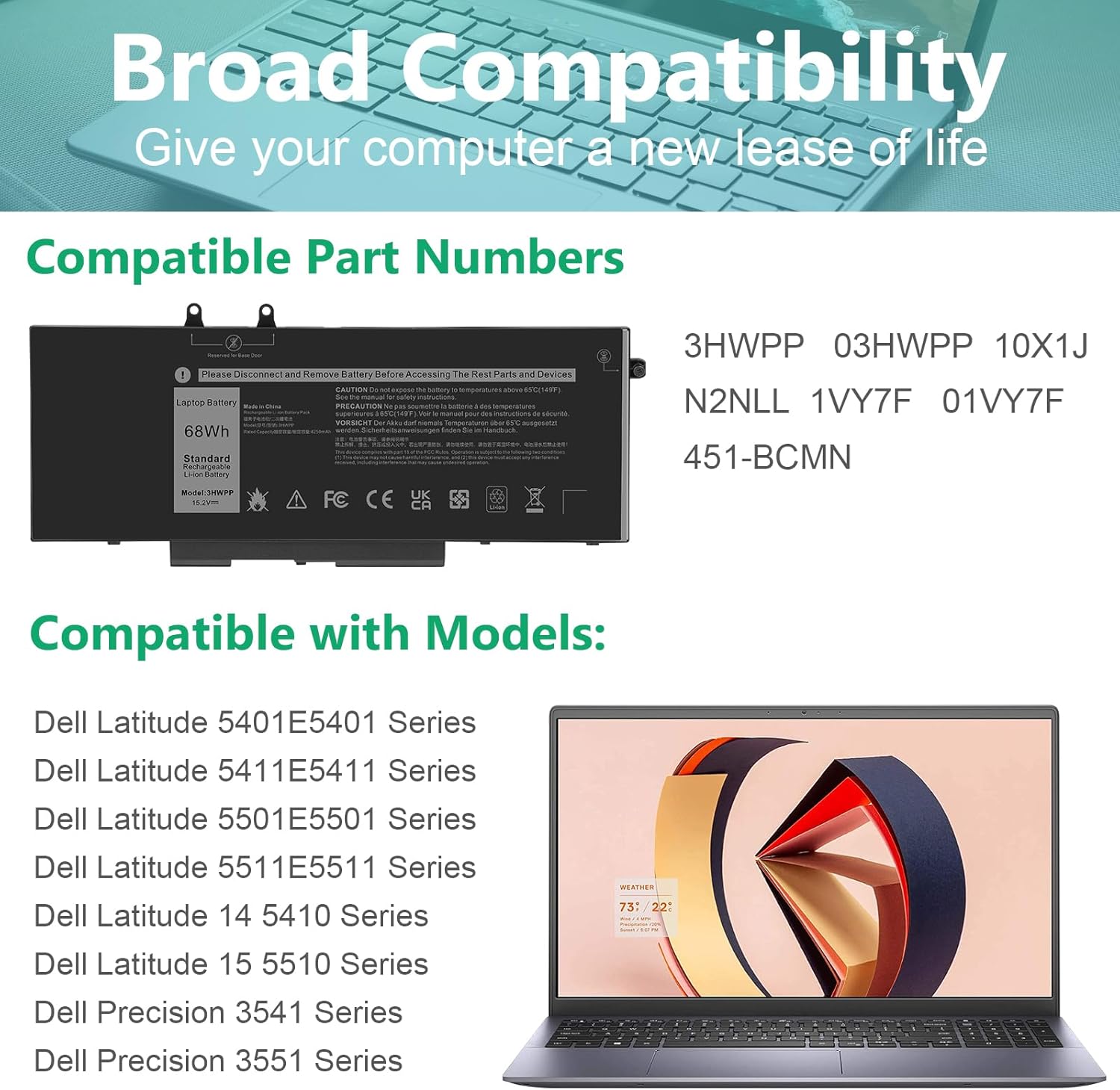 Fancy Buying 3HWPP – Batería para laptop Dell Latitude 5401 5410 5411 5501 5510 5511 Precisión 3541 3551 INSPIRON 7706 2 en 1 INSPIRON 17 75007506 2