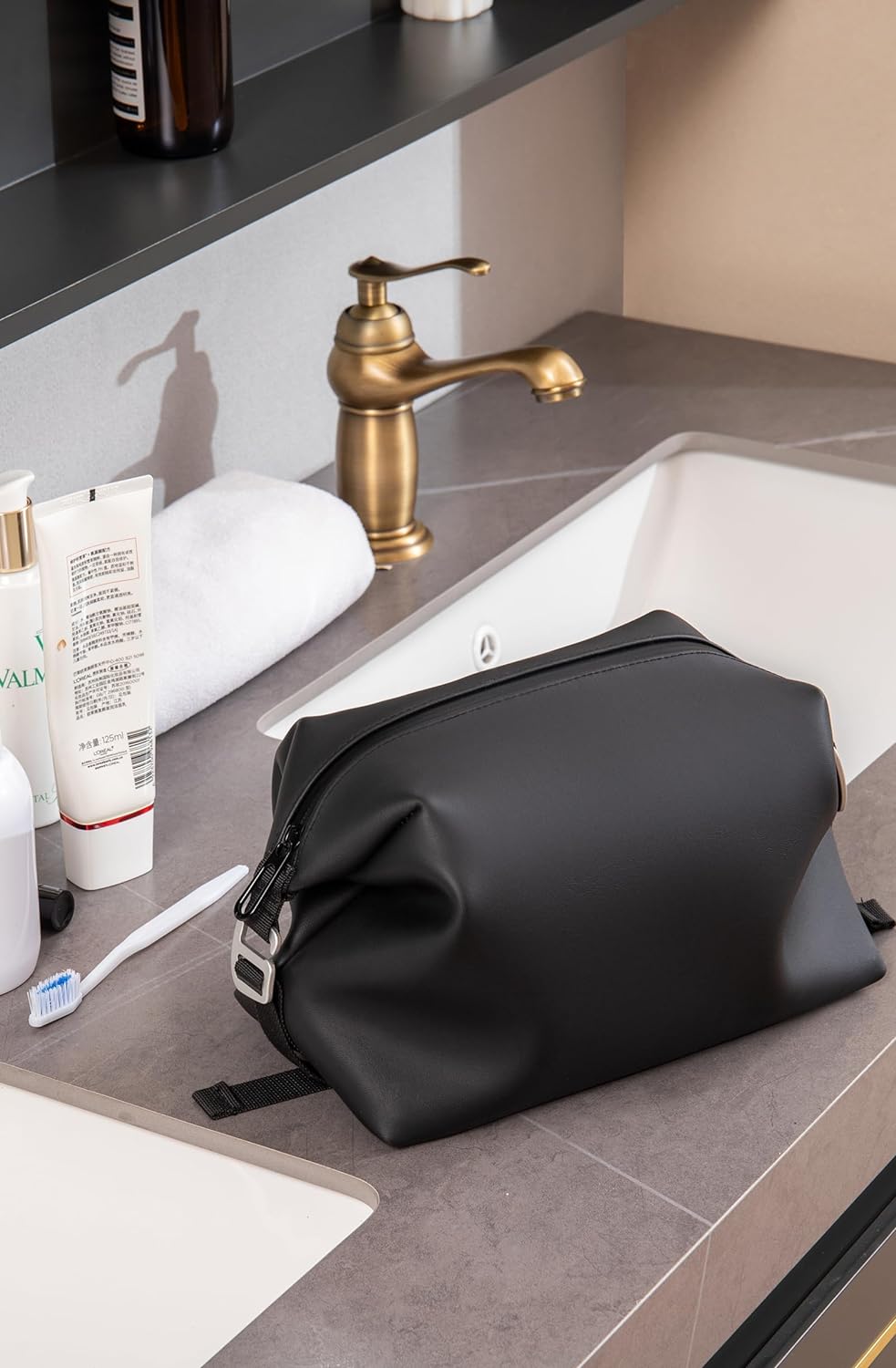 Kit Dopp de silicona grande de 13 pulgadas, bolsa de aseo impermeable a prueba de fugas, estuche de maquillaje de viaje plegable para hombres y