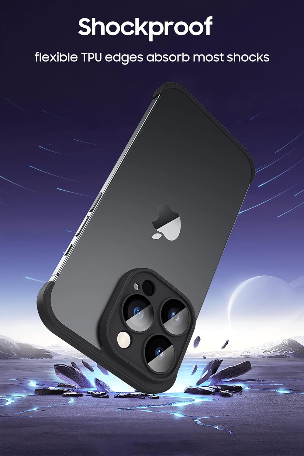 Funda sin marco para iPhone 15 Pro Max con protector de lente de cámara, funda delgada de TPU suave a prueba de golpes, carcasa minimalista pero