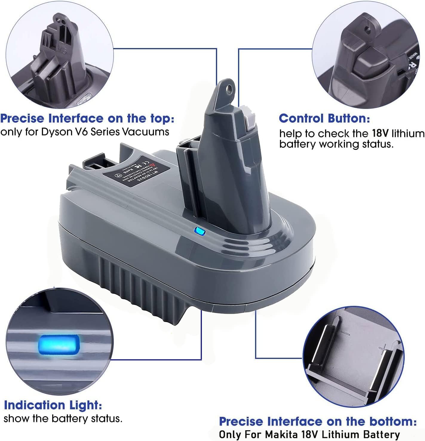 V6 – Adaptador de batería compatible con batería de litio Makita de 18 V BL1850 BL1835 BL1830 a repuesto para Dyson V6 SV04 SV03 DC59 DC58 DC62 SV09