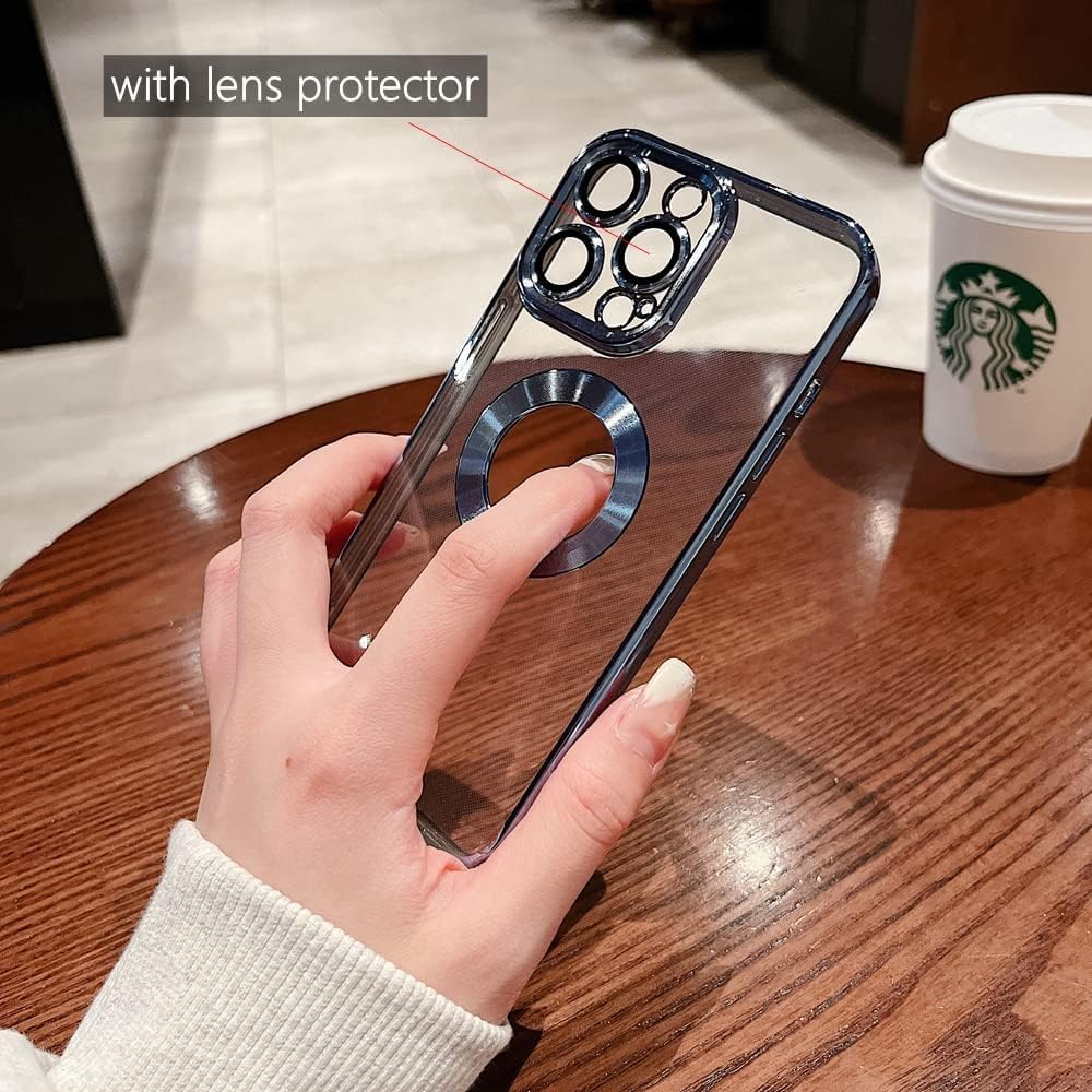 Funda para iPhone 13 Pro con protector de lente de cámara, vista de logotipo para mujeres y hombres, chapado suave, transparente, delgada,