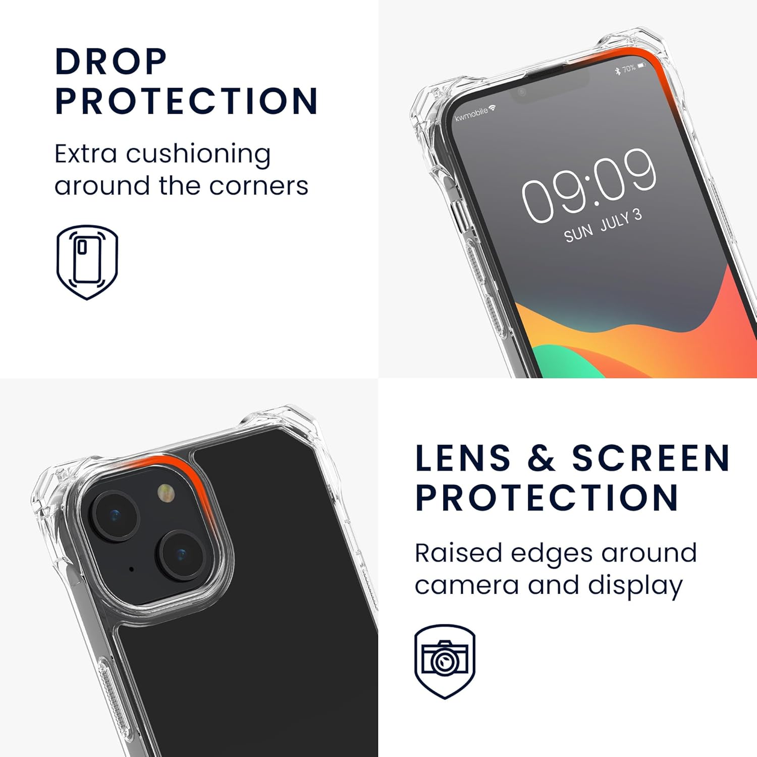 kwmobile Funda cruzada compatible con Apple iPhone 13  iPhone 14 – Funda de policarbonato  TPU con correa – transparentenegro