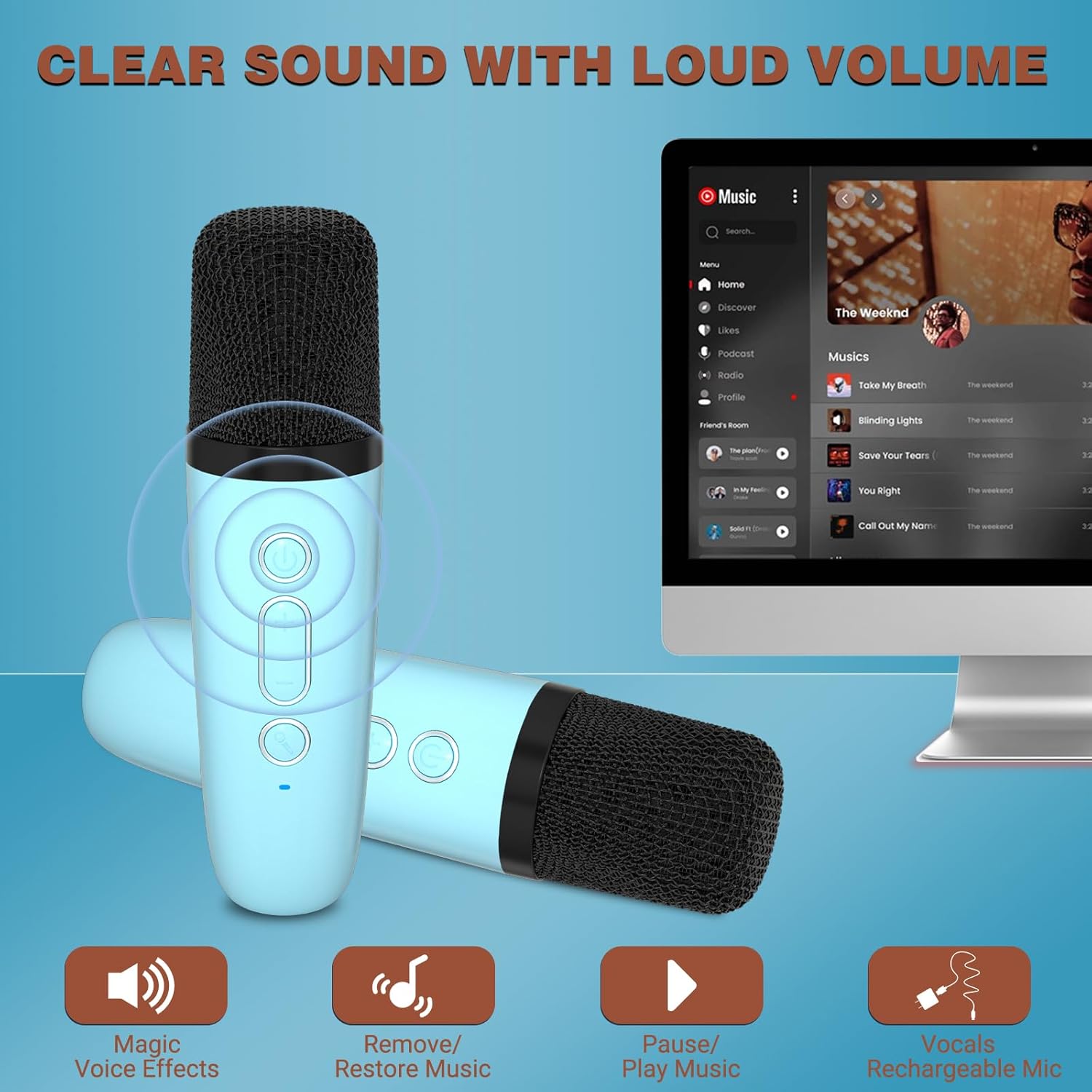 Mini máquina de karaoke para niños, altavoz Bluetooth portátil con 2 micrófonos inalámbricos para niños y adultos, regalos para niñas y niños de 4 a