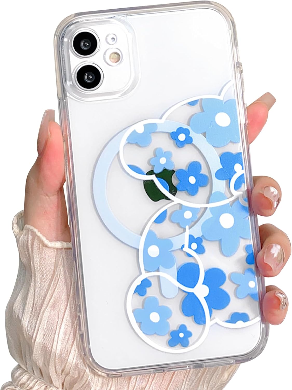 NITITOP Funda compatible con iPhone 11 compatible con MagSafe Cute Clear Flower Floral Bear Design para niñas y mujeres, TPU suave a prueba de