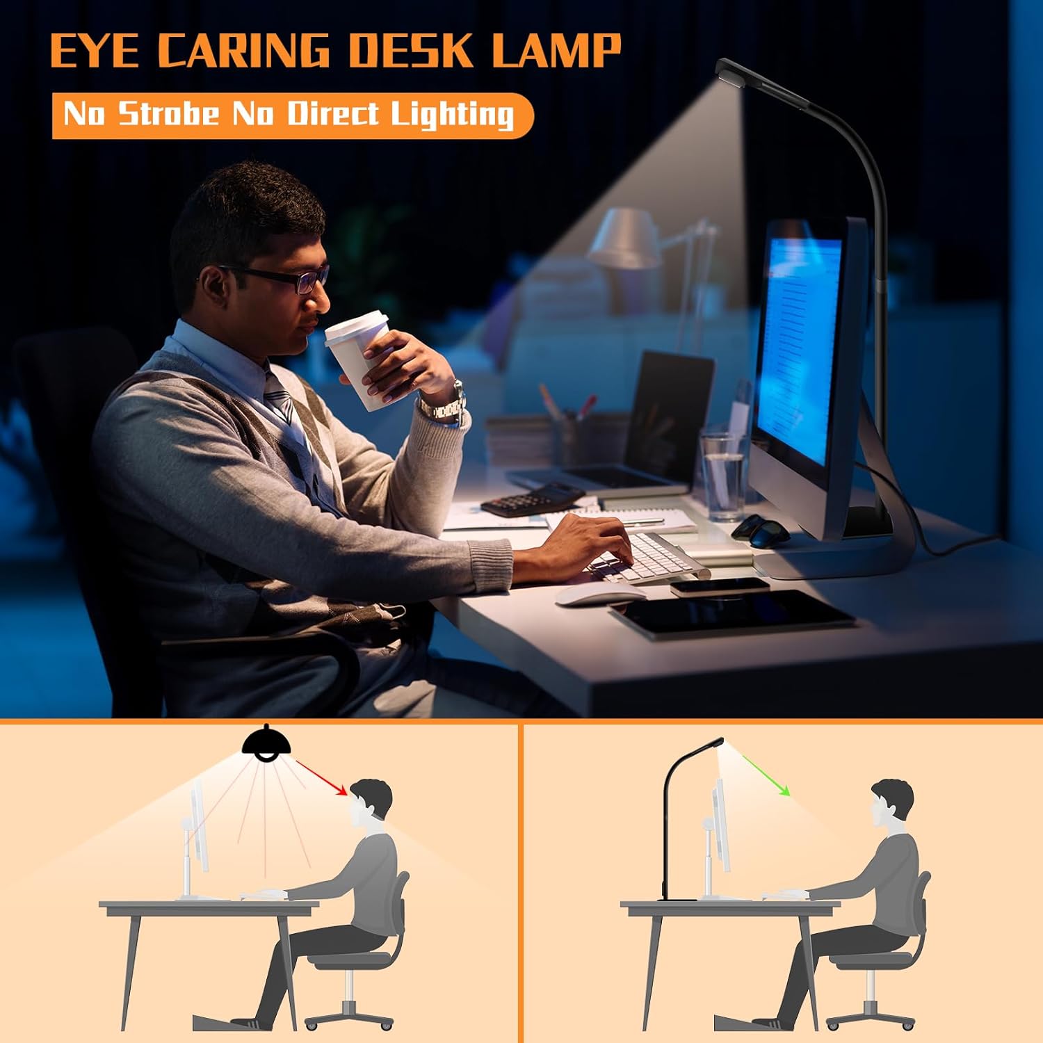 Lámpara LED de escritorio, lámpara de escritorio arquitectónica de oficina, iluminación de oficina de gran tamaño de 31.5 pulgadas, monitor de