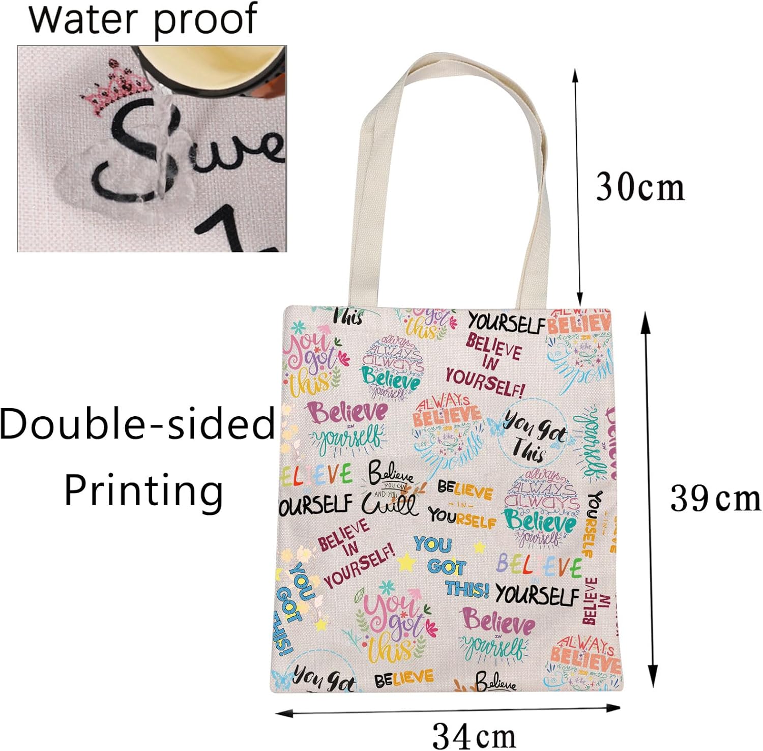 You Got This – Bolsa de lona reutilizable con texto en inglés “You Got This Inspiration” para mujeres y niñas Believe in Yourself